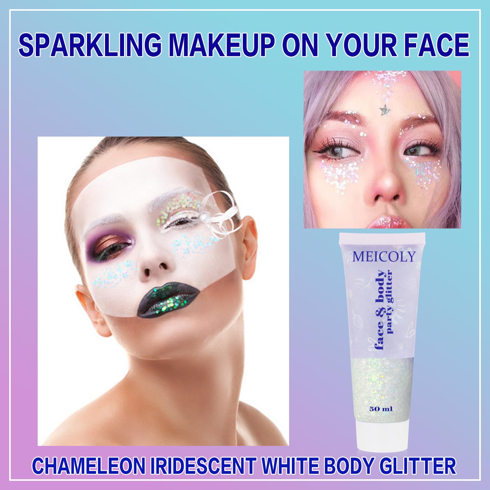 MEICOLY Cheveux glitter reflets, ajoute des reflets lumineux lors d’un festival.
