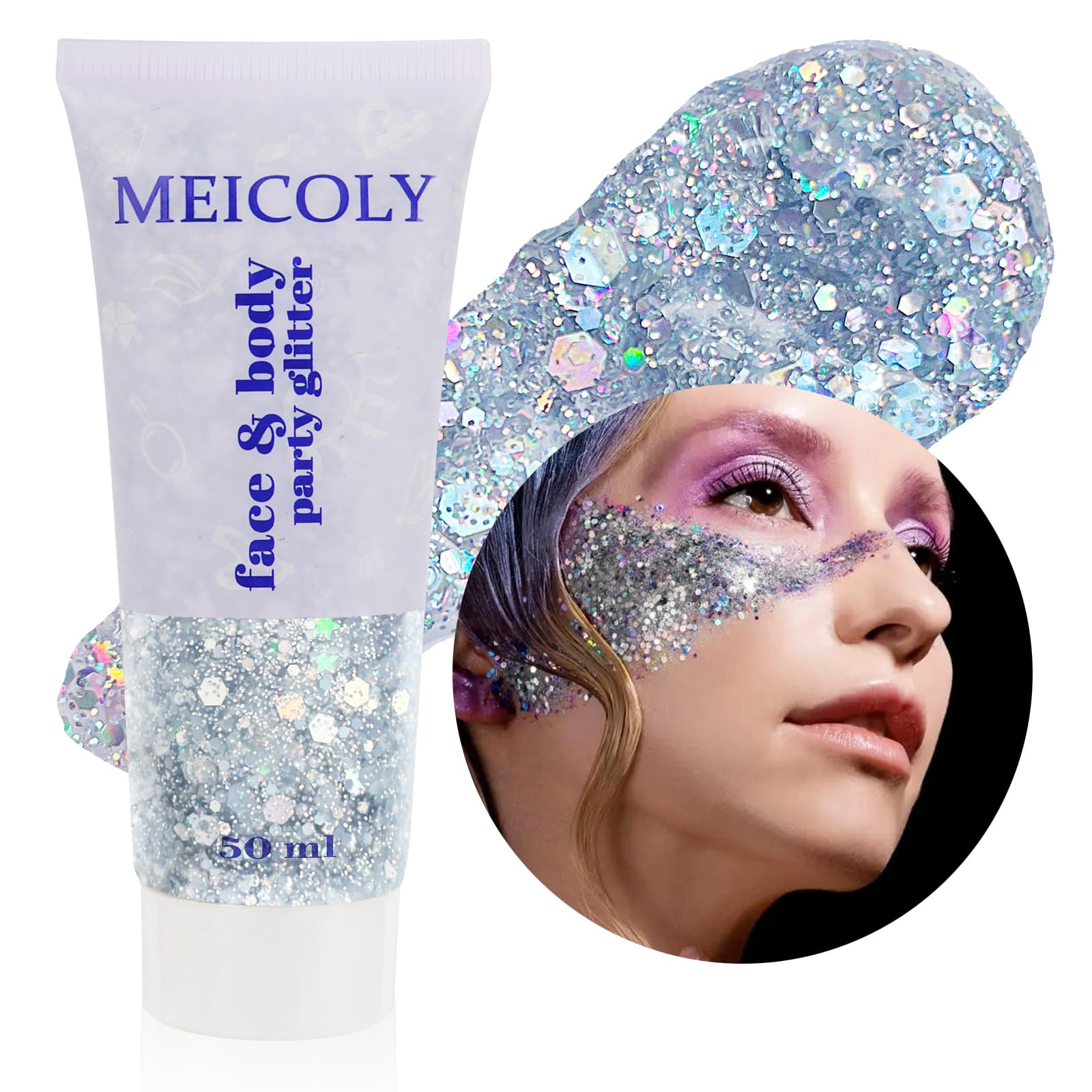 MEICOLY paillettes pour le corps argentées, éclat durable pour les fêtes.