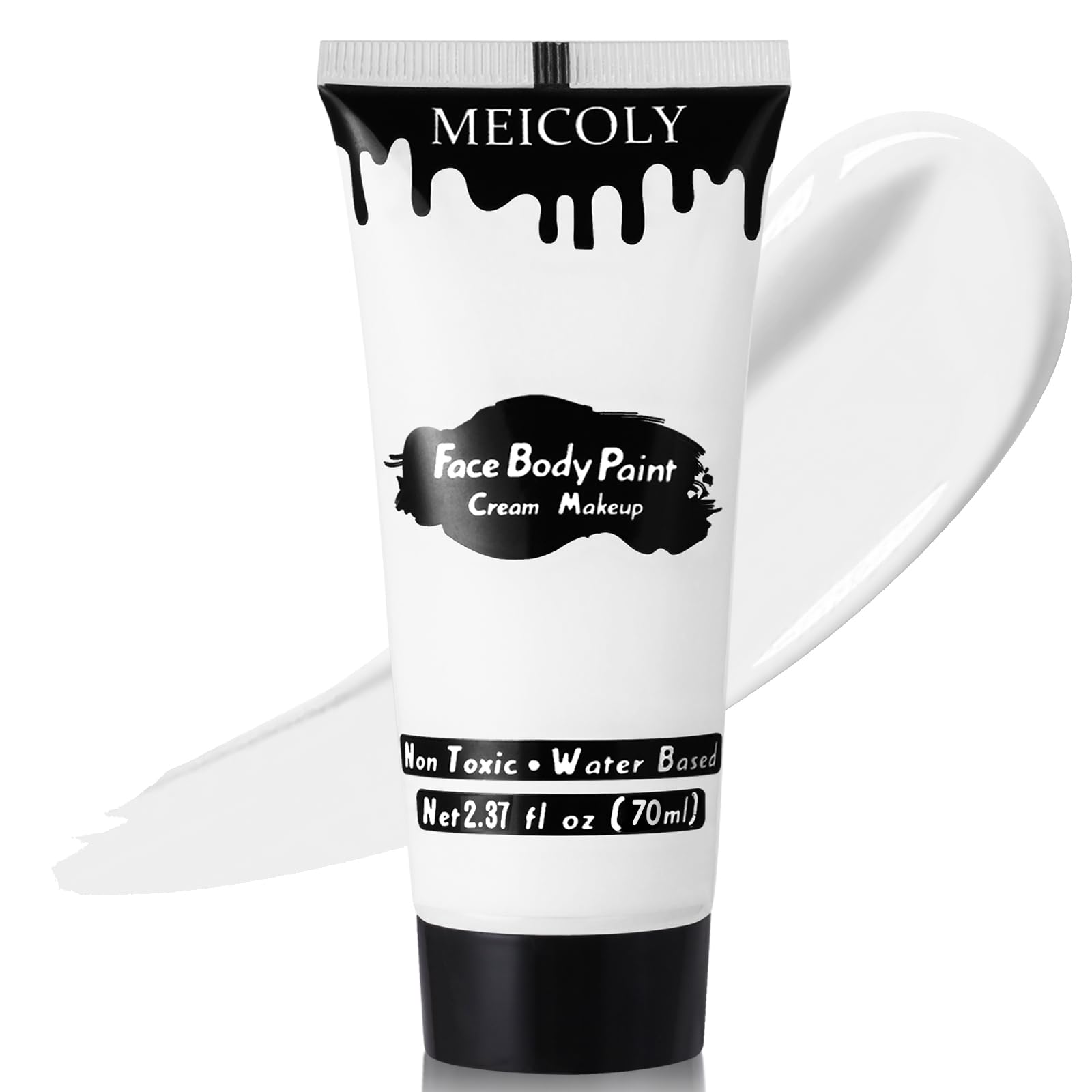 MEICOLY crème blanche sur visage et corps, tube prêt à l’emploi pour un look audacieux.