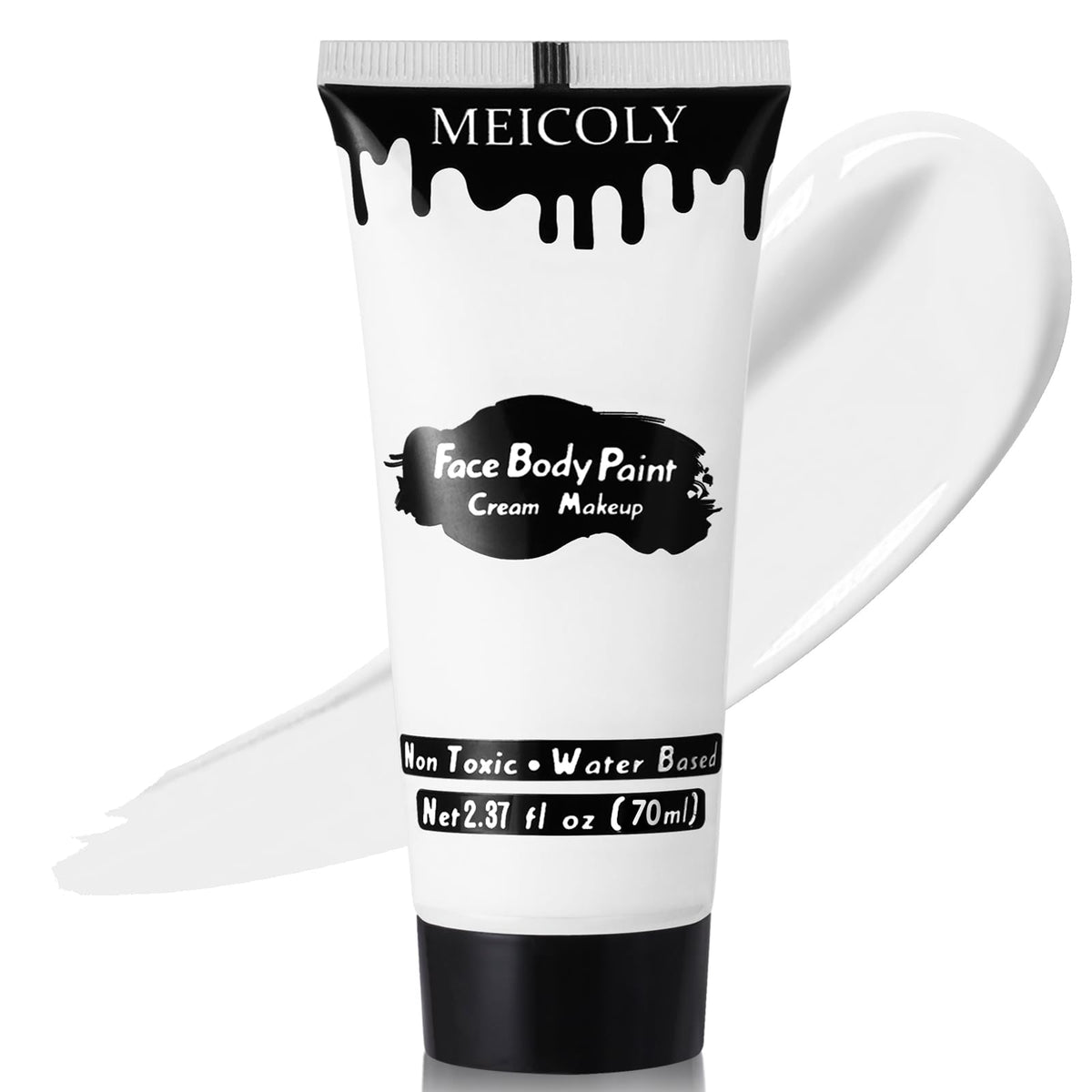 MEICOLY crème blanche sur visage et corps, tube prêt à l’emploi pour un look audacieux.