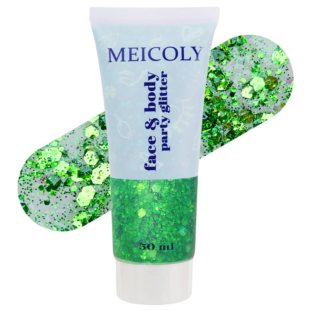 MEICOLY glitter maquillage festif tout-corps vert: look festival et carnaval.