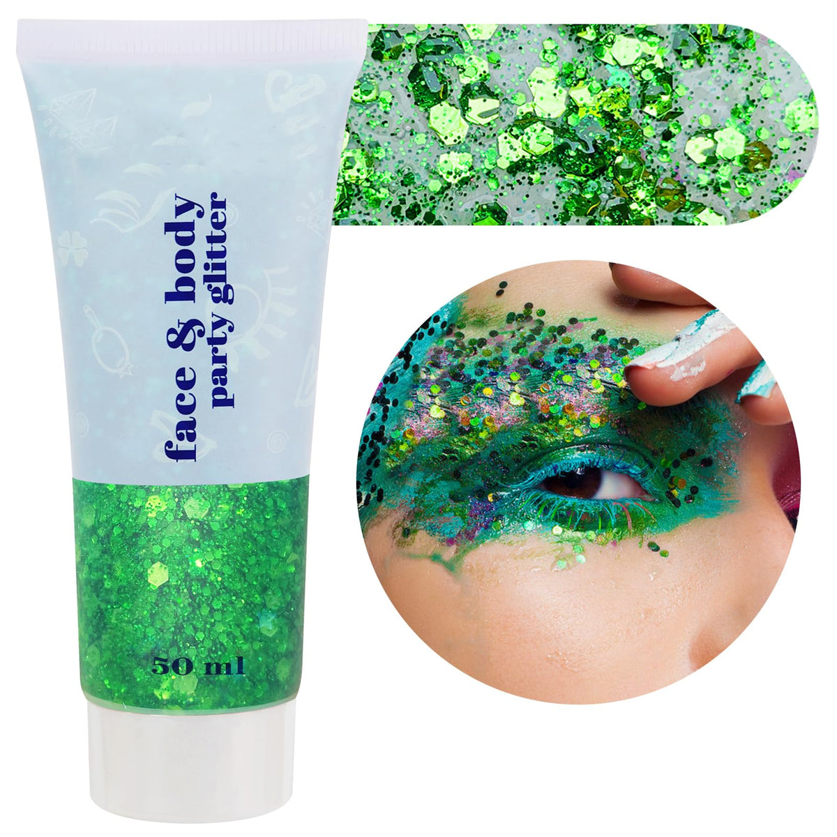 MEICOLY glitter visage vert: éclat durable pour le maquillage du visage.