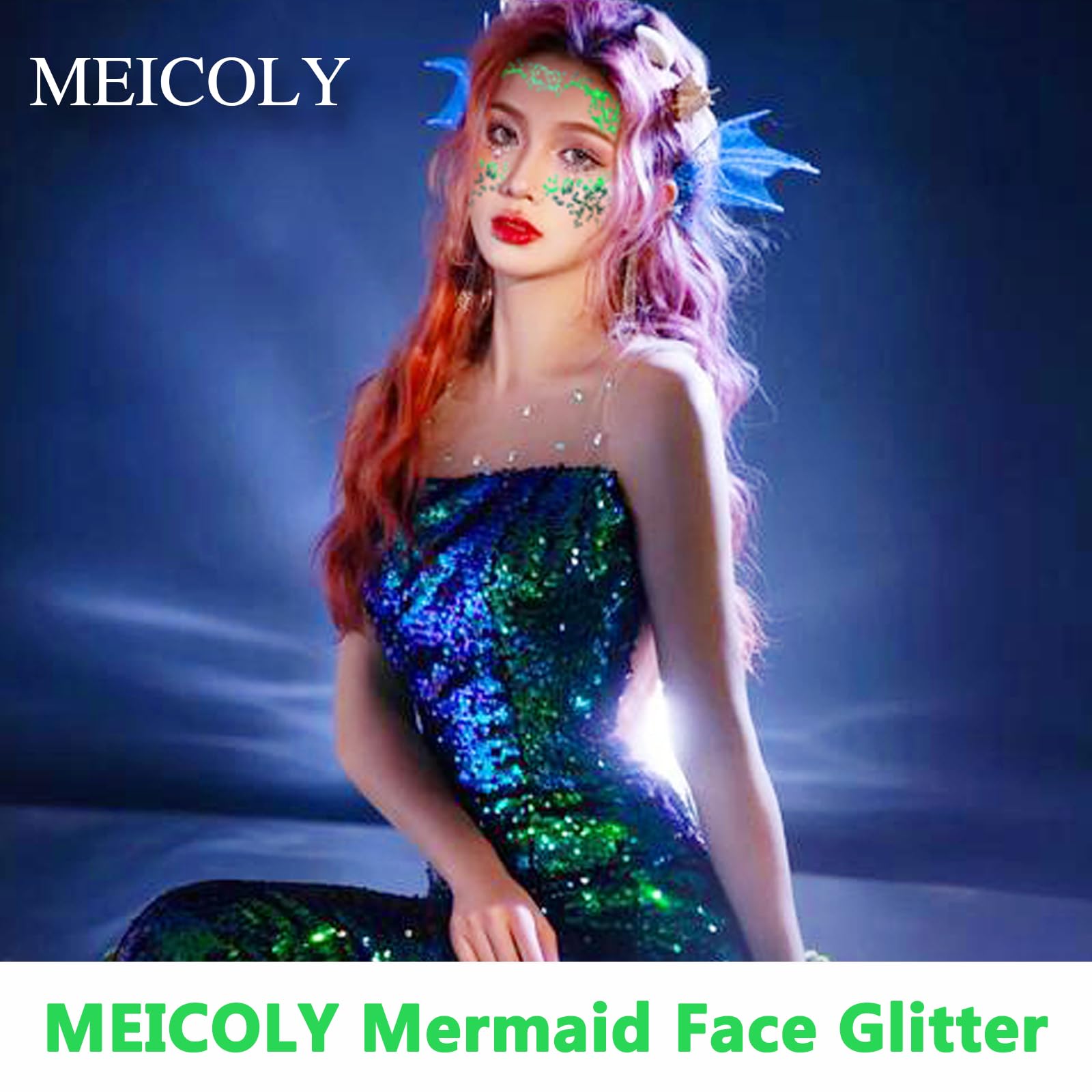 MEICOLY glitter yeux vert: accent brillant autour du regard.