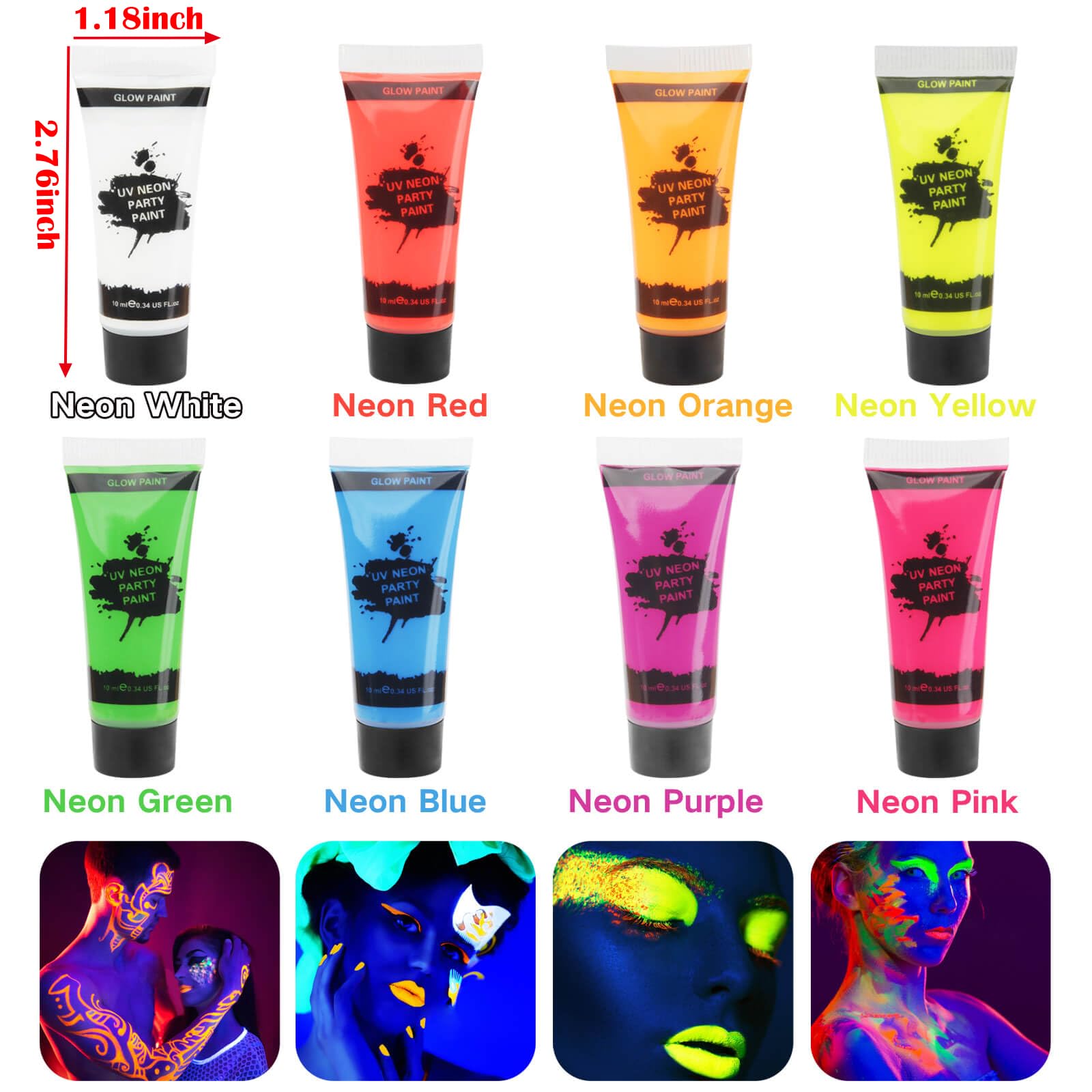 Meicoly Neon UV: maquillage corps qui brille sous UV pour soirées.
