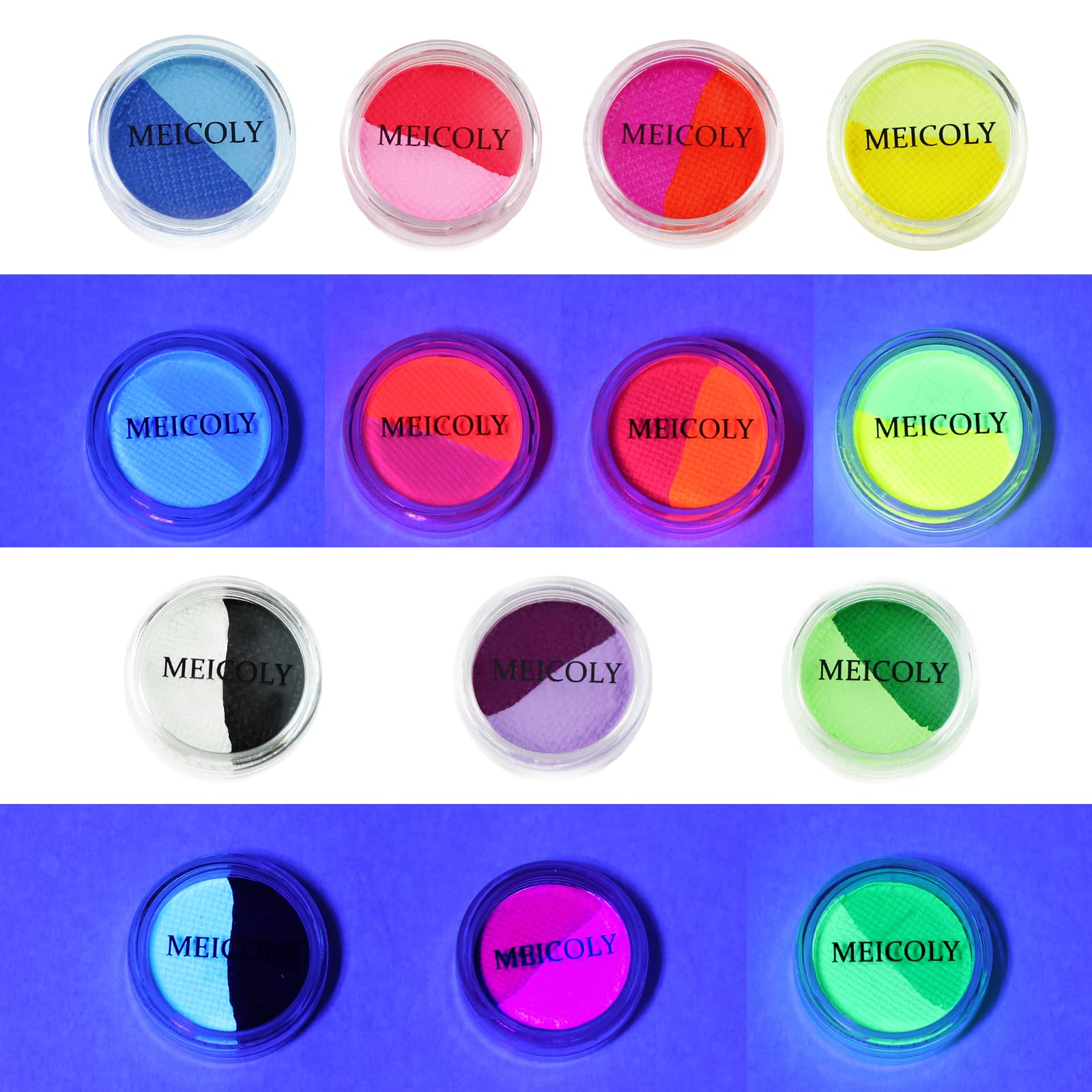 MEICOLY maquillage visage et corps, palette arc-en-ciel idéale pour look.