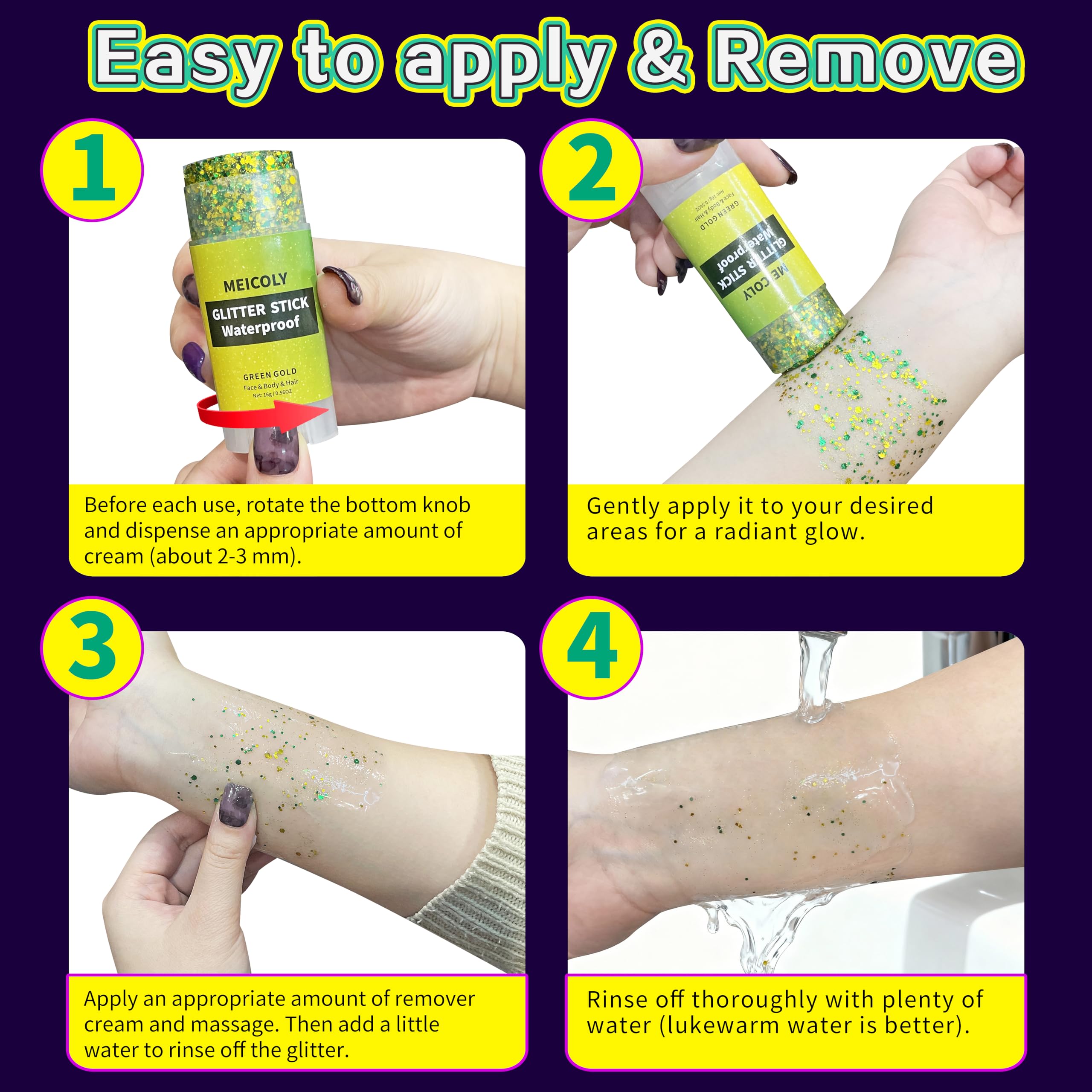 MEICOLY Glitter Etanche: résiste à la sueur pour concerts.