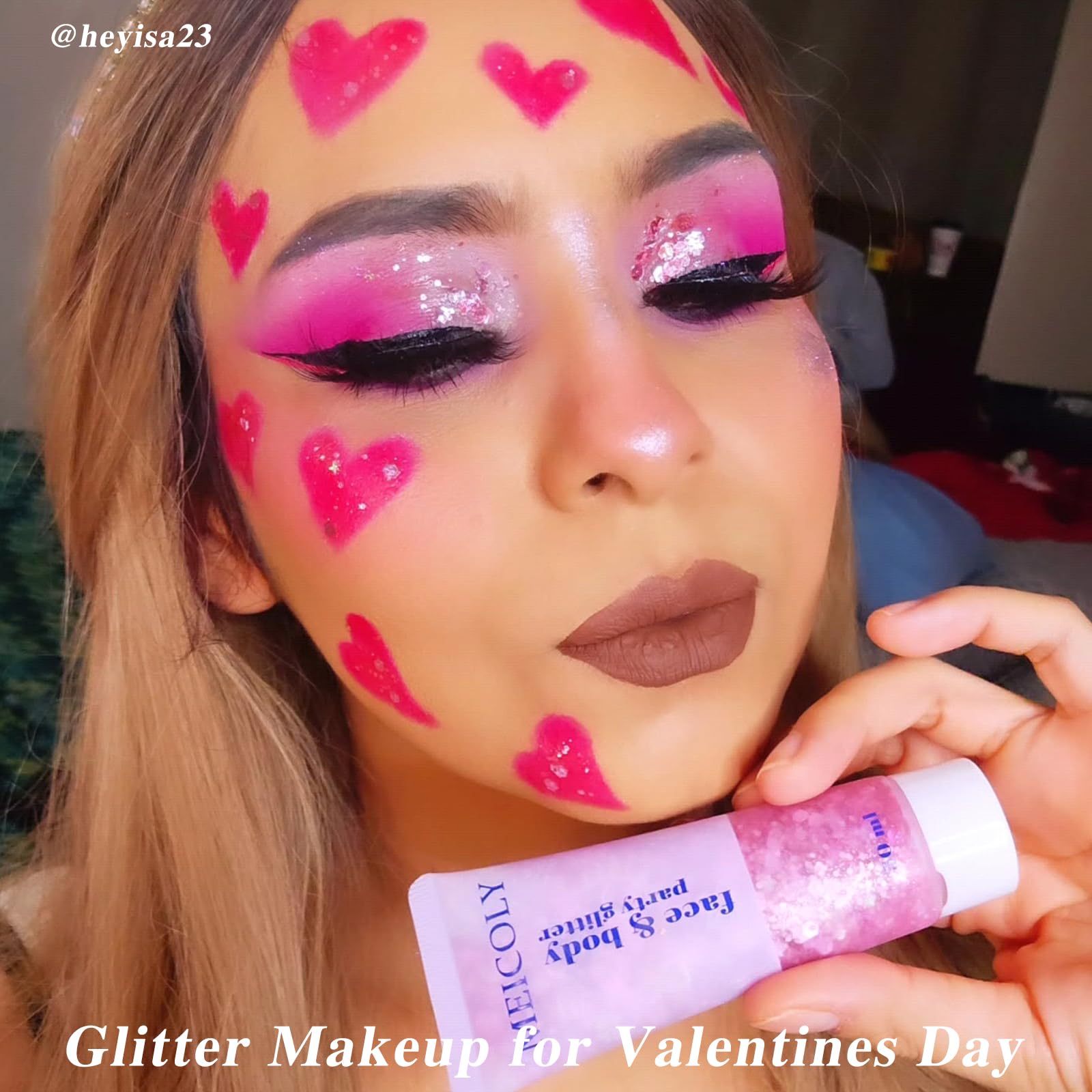 MEICOLY Valentine rose cœur glitter préfait pour un accent romantique