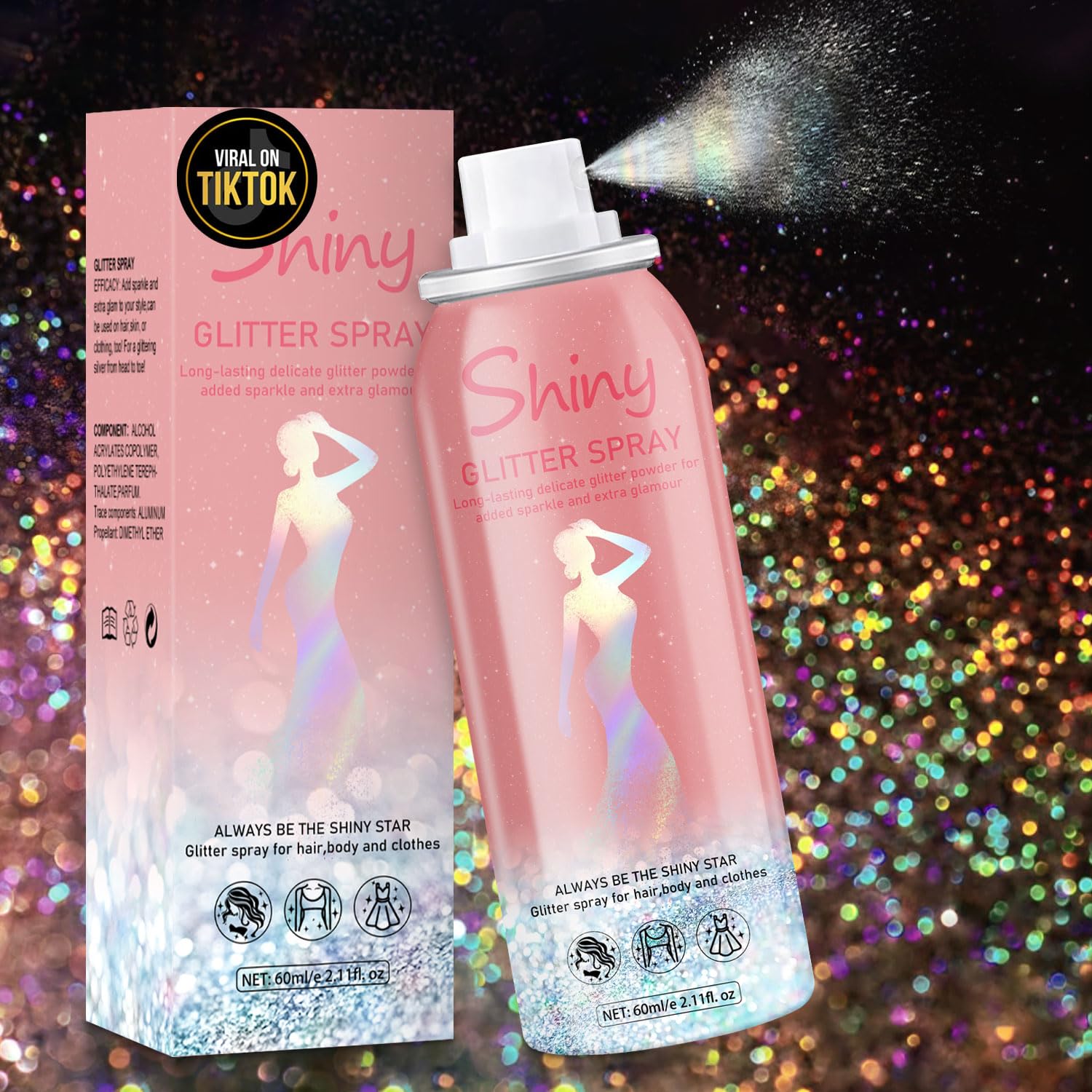 Meilury Spray paillettes: application cheveux et corps pour un éclat arc-en-ciel léger