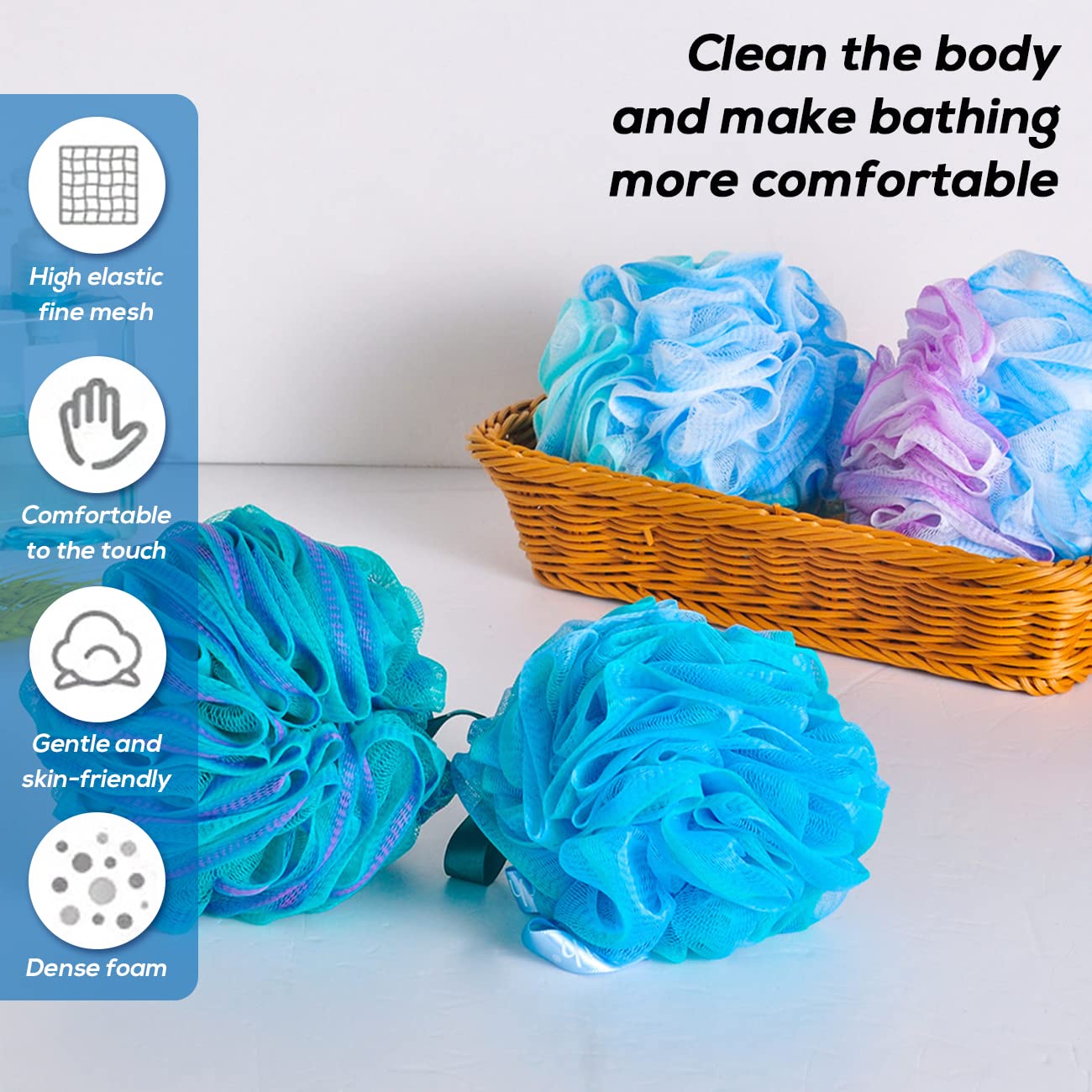 Éponge douche Meirrnyyu en action – nettoyage en douceur des pores.