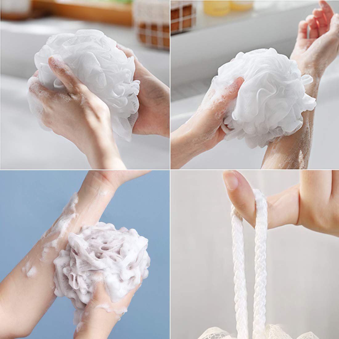 Meirrnyyu éponges douche en maille – couleurs variées pour égayer la routine bain.