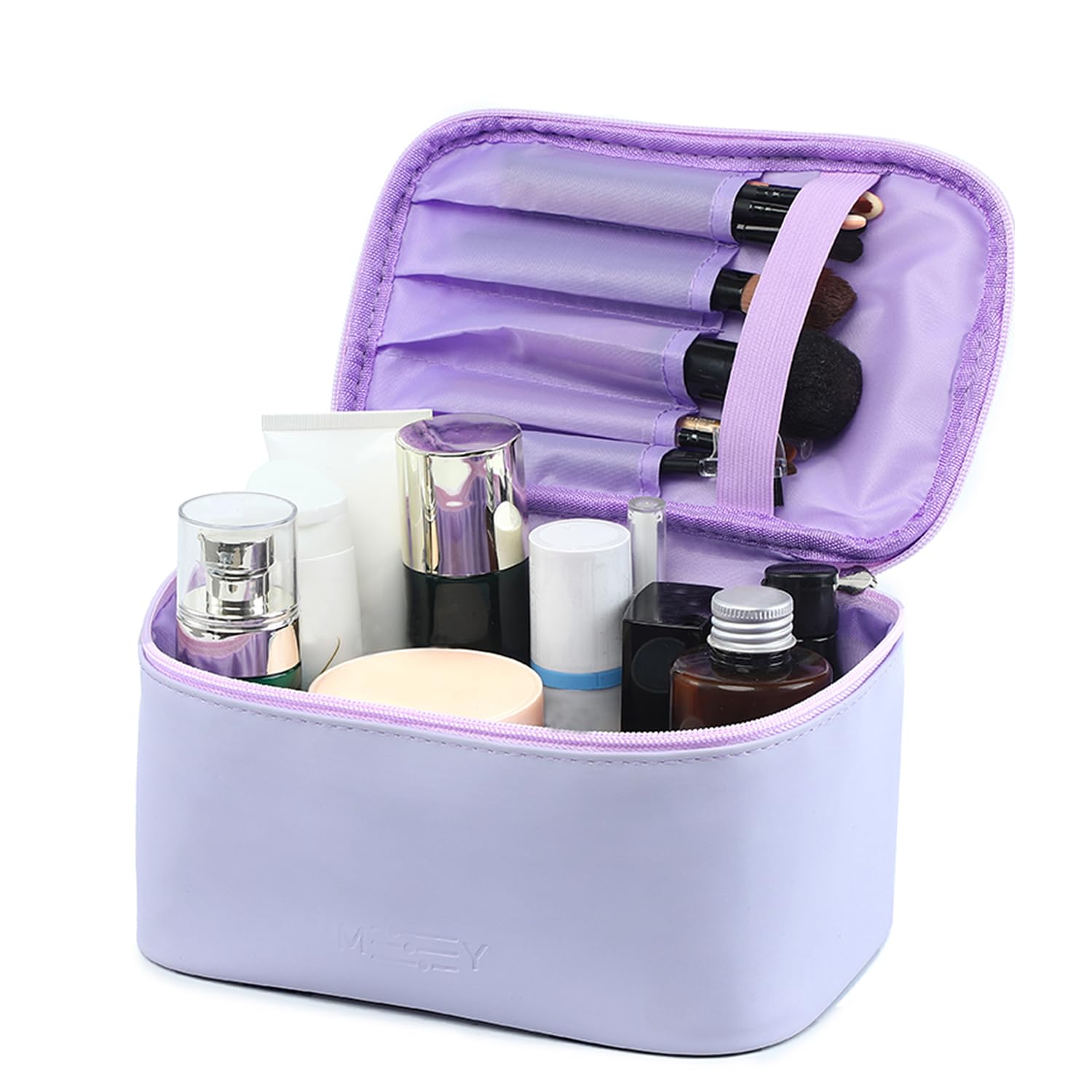 Meiyuuo sac maquillage lavande fermetures cœur — sécurité et style à chaque ouverture
