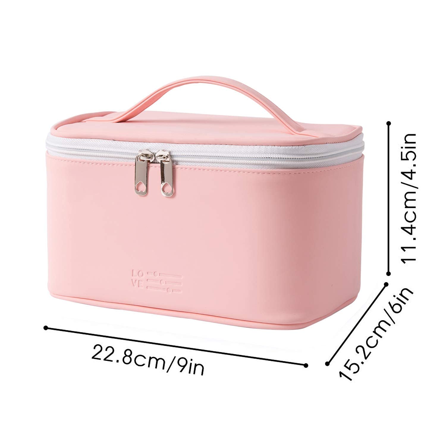 Meiyuuo sac maquillage rose clair, poignée pratique pour transport facile
