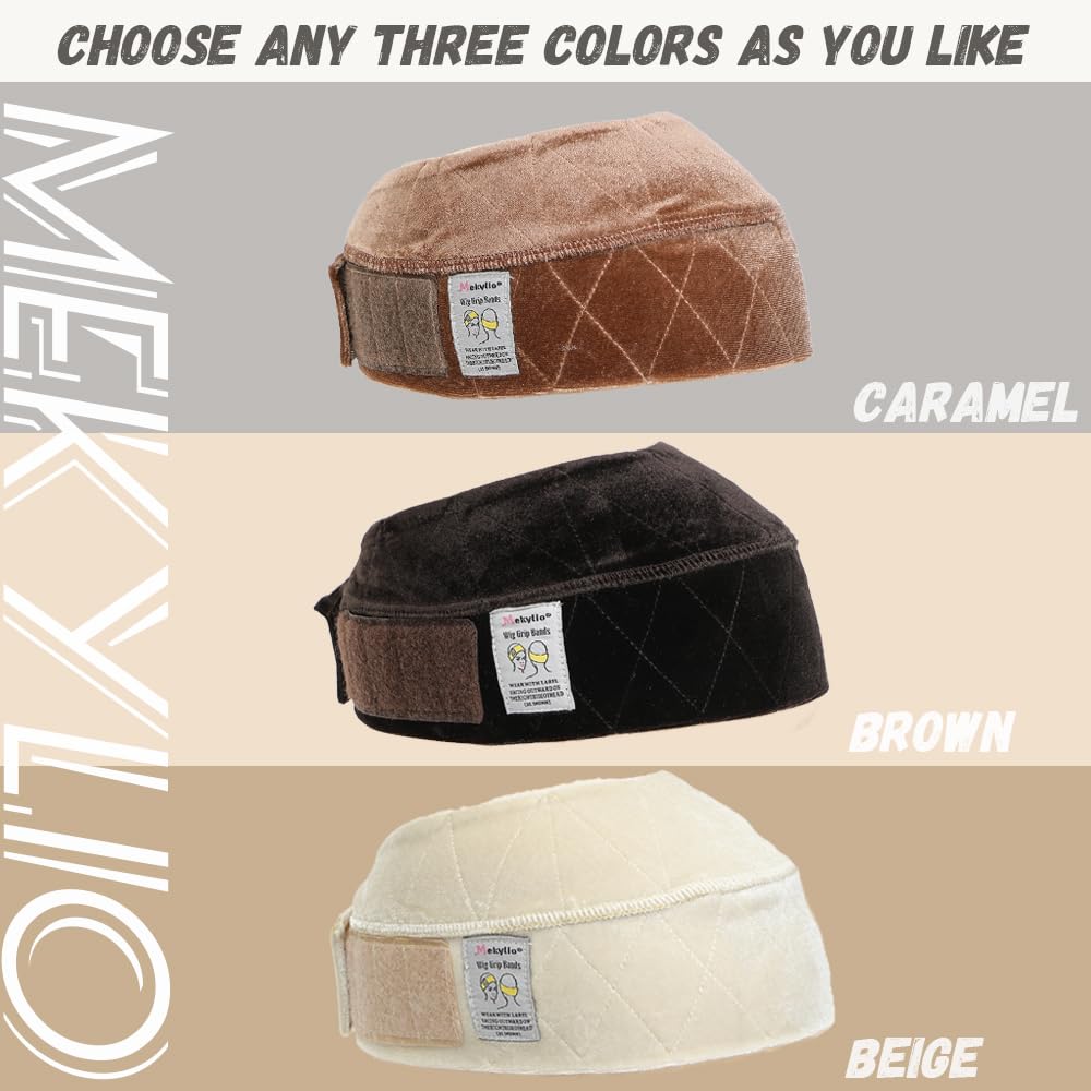 Mekylio bande-maintien-perruque velours caramel: coutures diamants renforcent la durabilité.