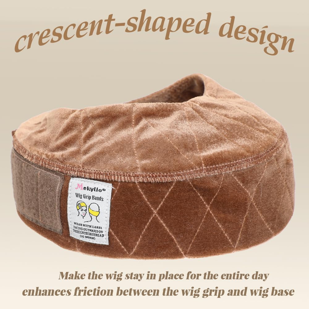 Mekylio bande-maintien-perruque velours caramel: design frontal croissant pour un soutien discret.