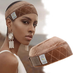 Mekylio bande-maintien-perruque velours caramel: prise en main sans glissement et confort durable.