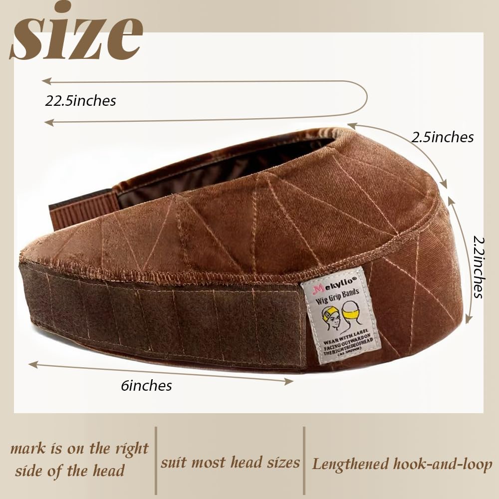 Mekylio bande-maintien-perruque velours caramel: sangle reglable pour un ajustement précis.