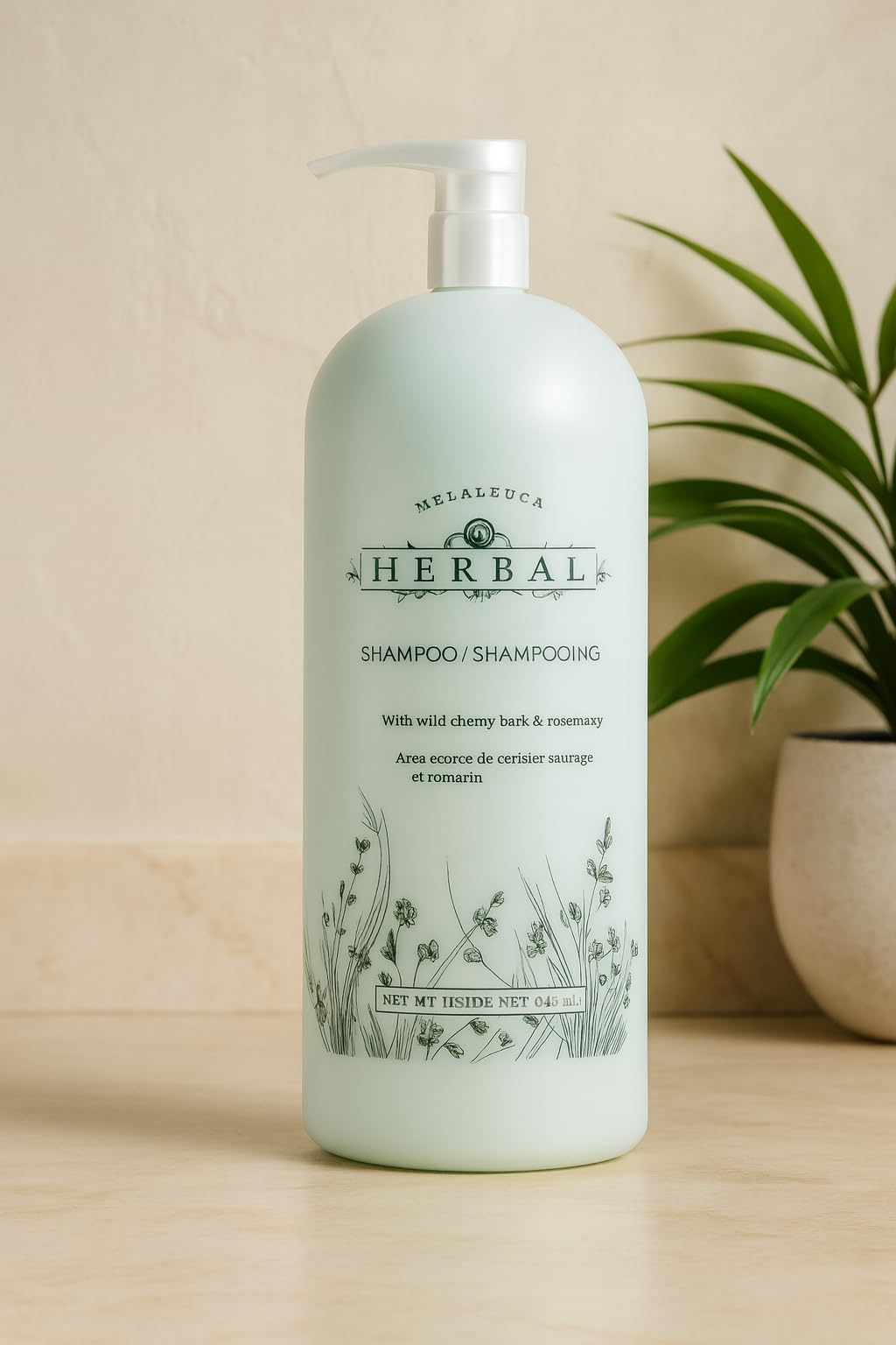 Melaleuca Herbal Shampoo dans sa bouteille 32onces avec pompe, pour cheveux propres et brillants.