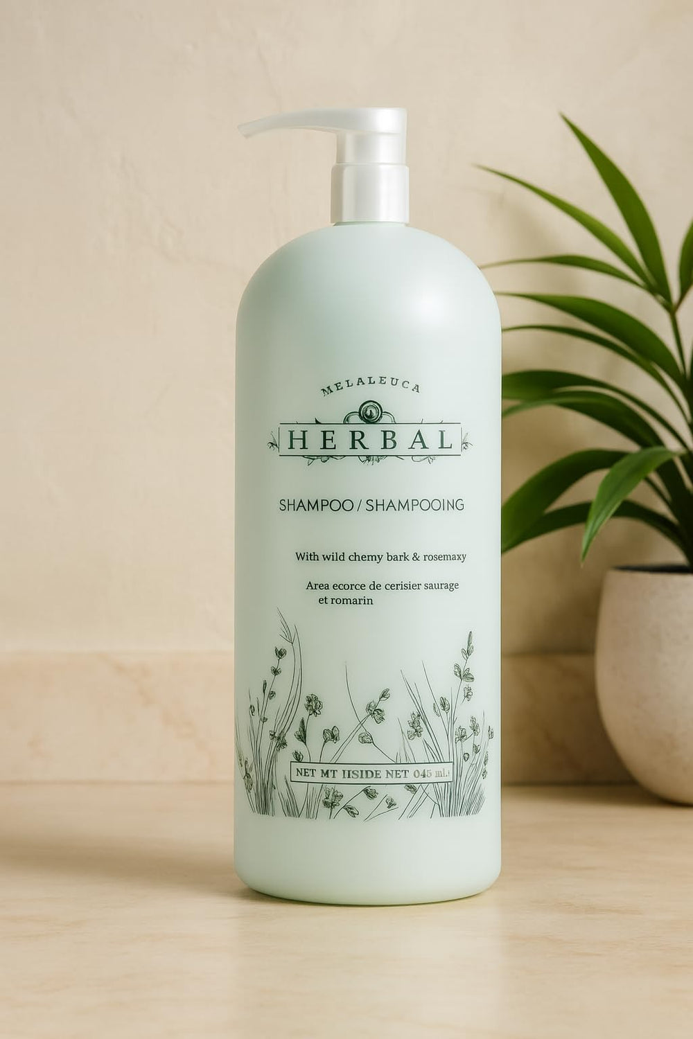 Melaleuca Herbal Shampoo dans sa bouteille 32onces avec pompe, pour cheveux propres et brillants.