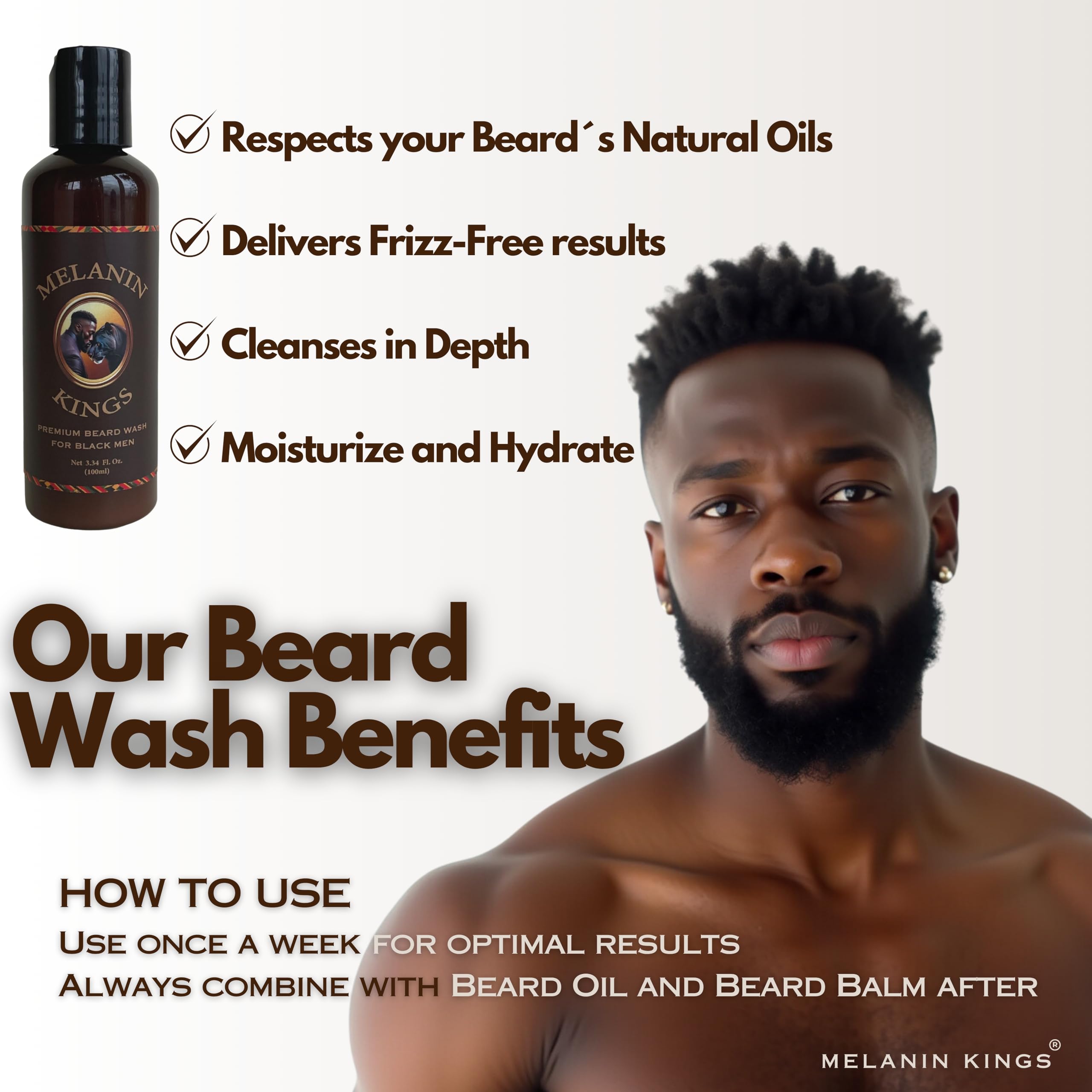 Brosse barbe Melanin Kings – démêlage en douceur et texture soignée.