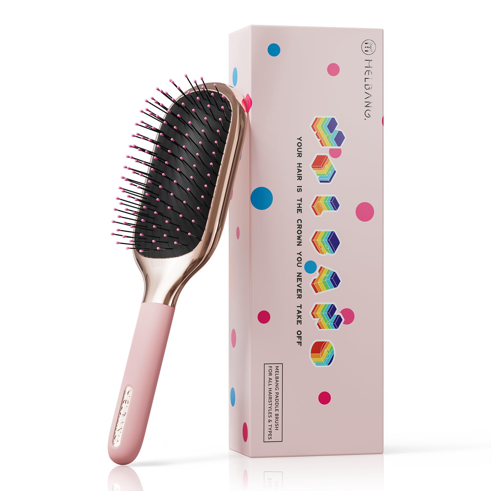 Brosse MELBANG Paddle en rose avec dents douces démêlant les cheveux fins