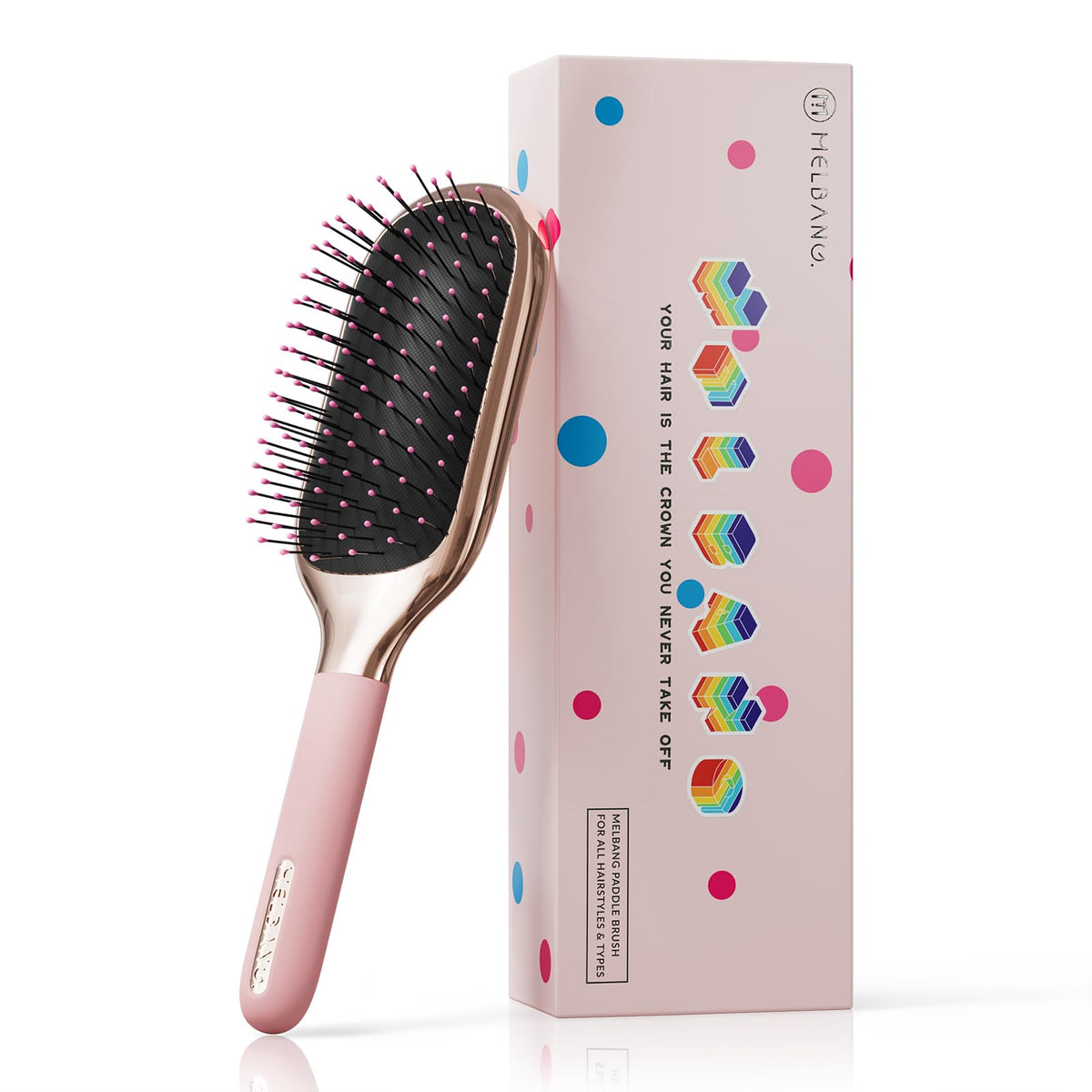 Brosse MELBANG Paddle en rose avec dents douces démêlant les cheveux fins