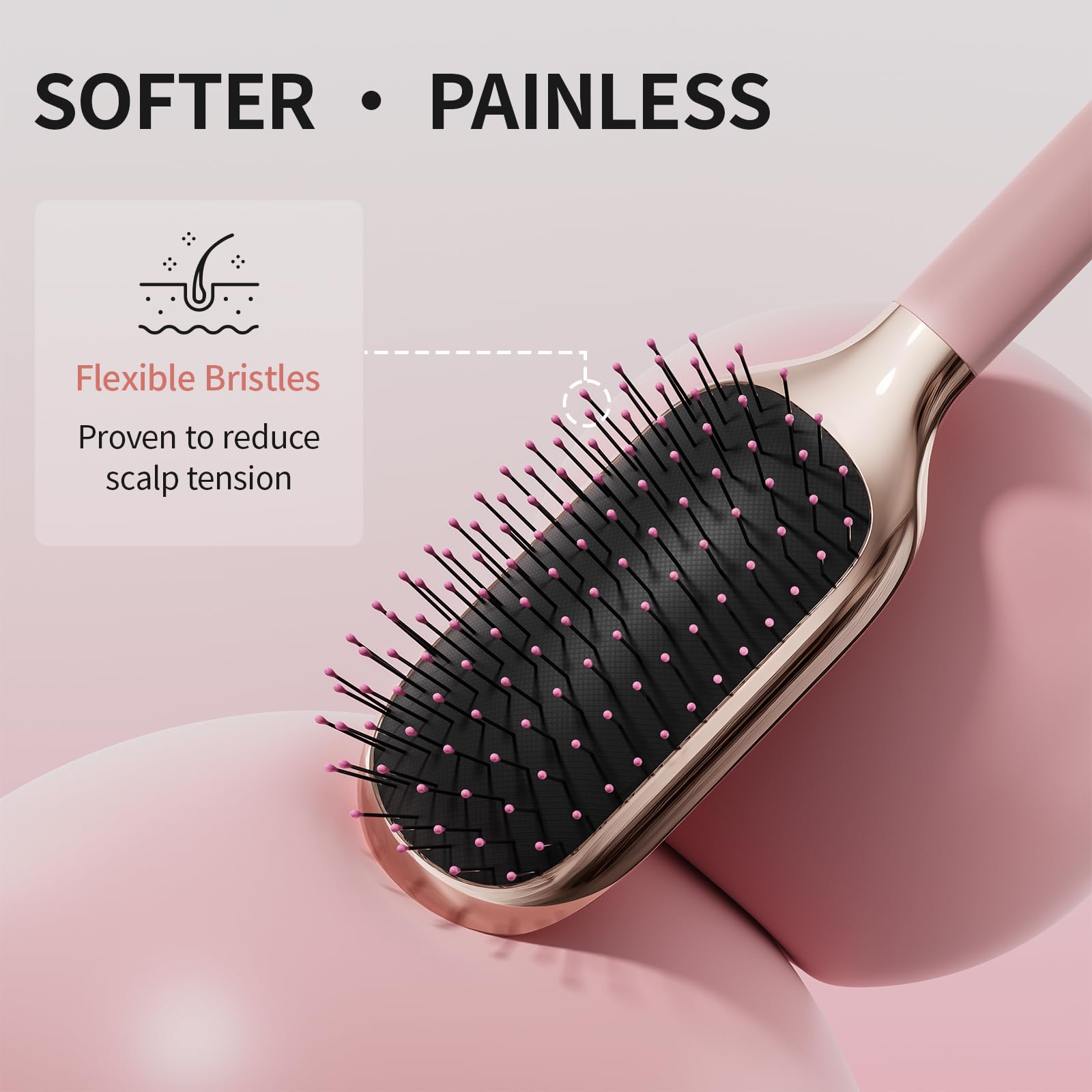 Brosse MELBANG paddle massage cuir chevelu avant-shampooing, rose