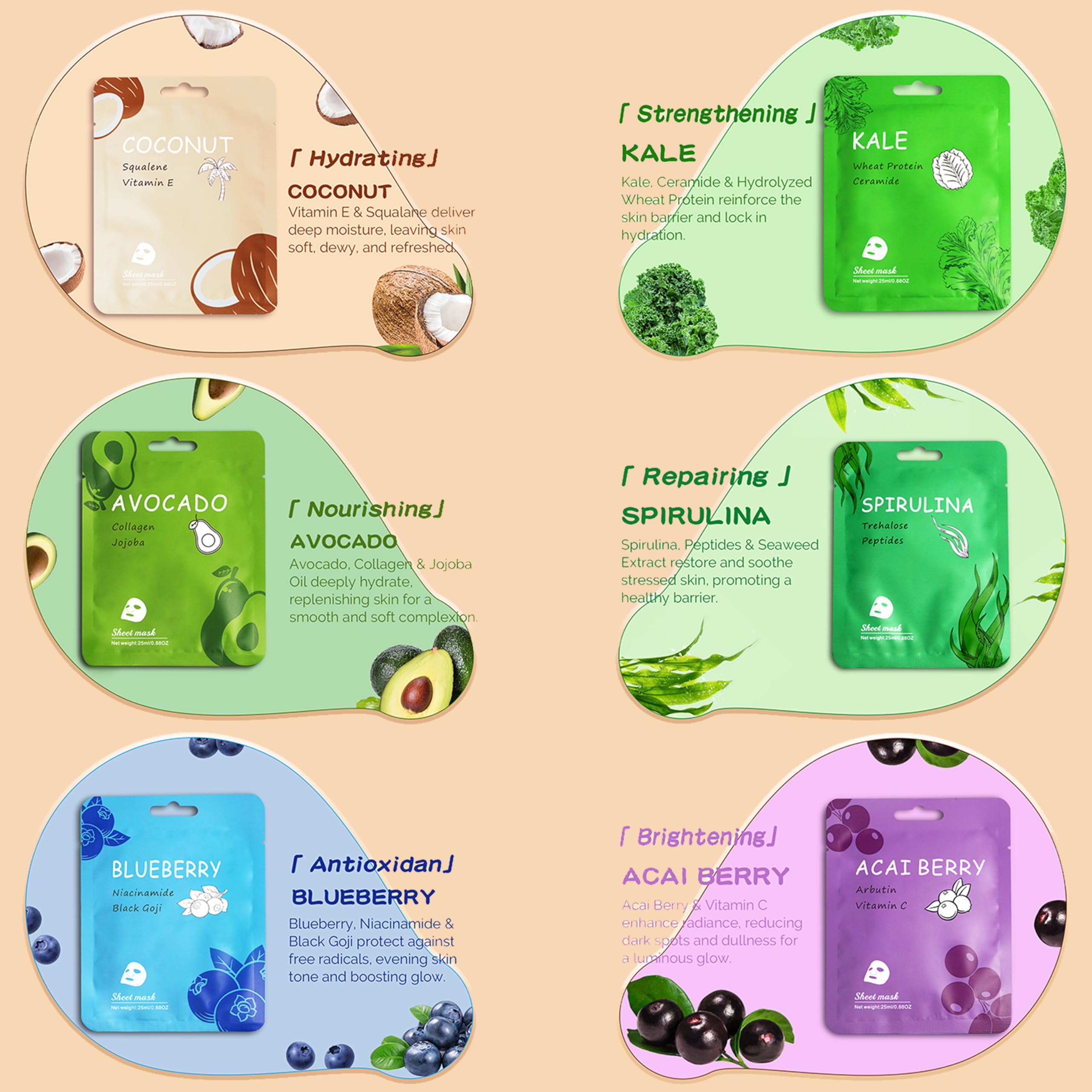 Meleell masque visage en soie kale, soin nourrissant et revitalisant