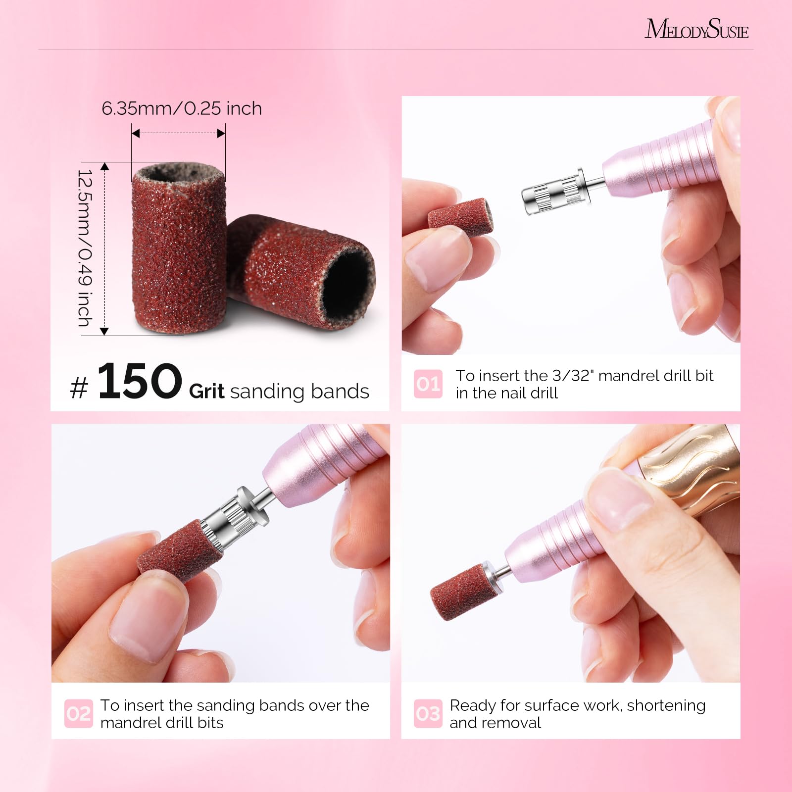 Bandes MelodySusie 180 grain pour travailler sur ongles naturels et cuticule