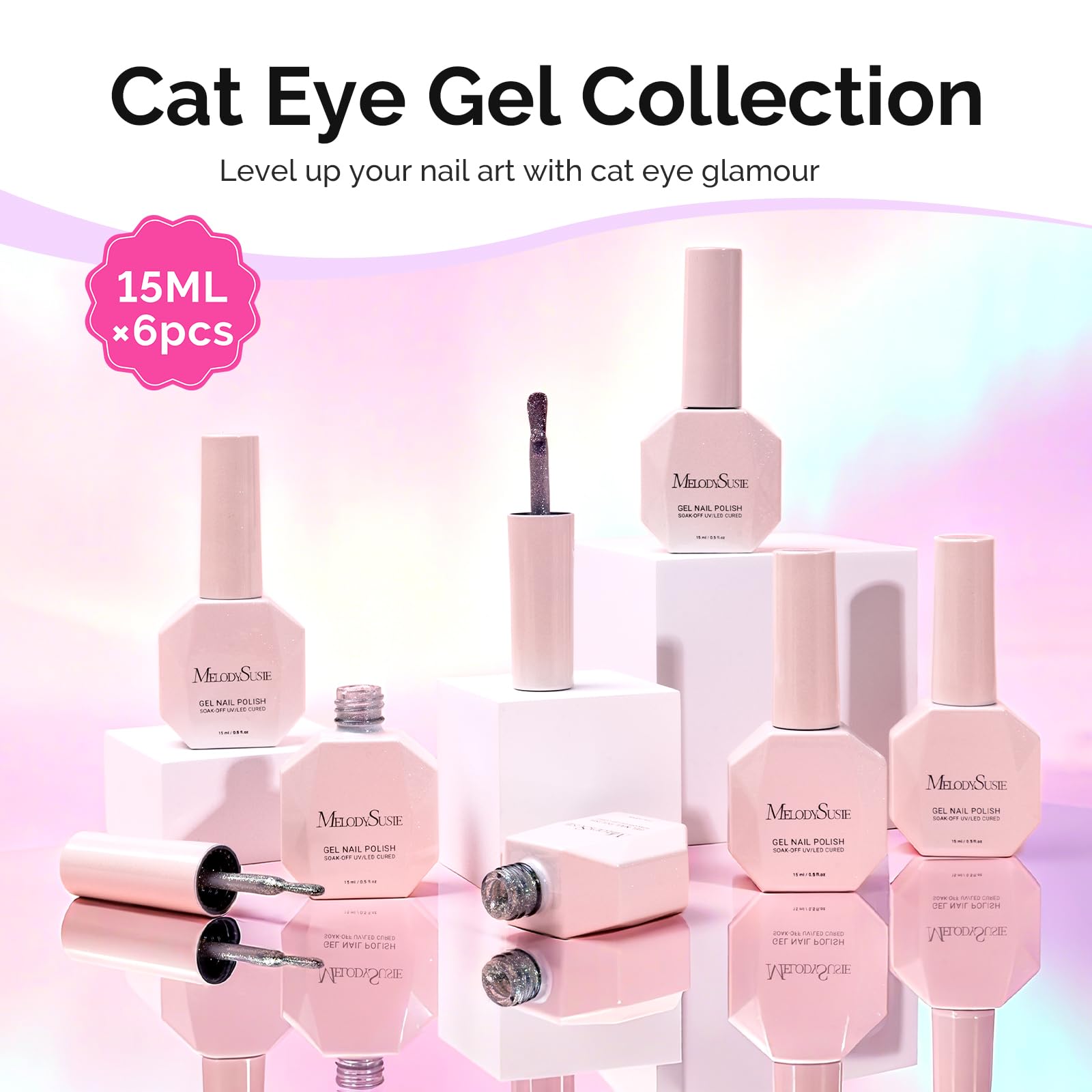 MelodySusie coffret emballage, 6 bouteilles vernis gel, styles variés.