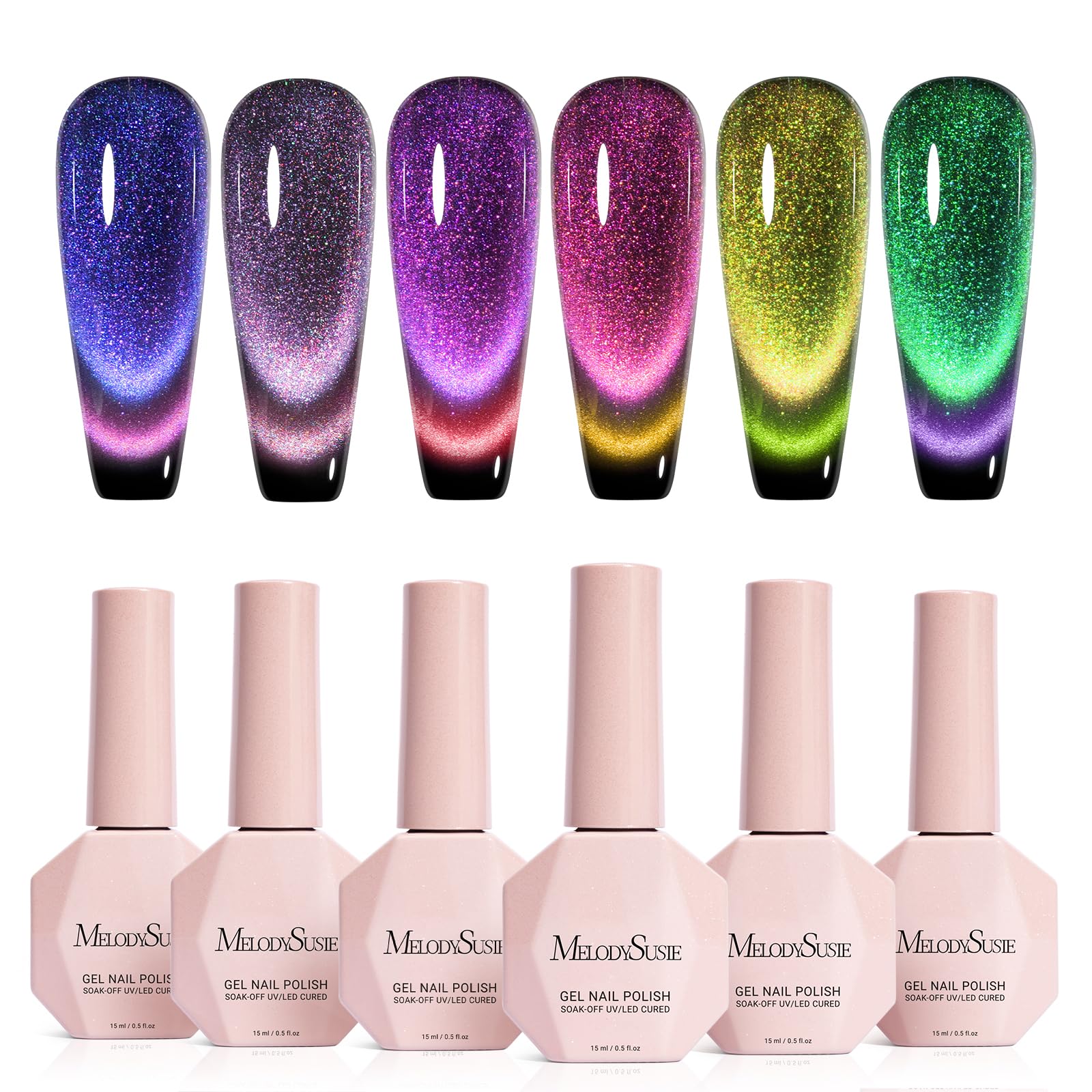 MelodySusie vernis gel œil-de-chat 9D rose, effet éclatant pour ongles tendance.