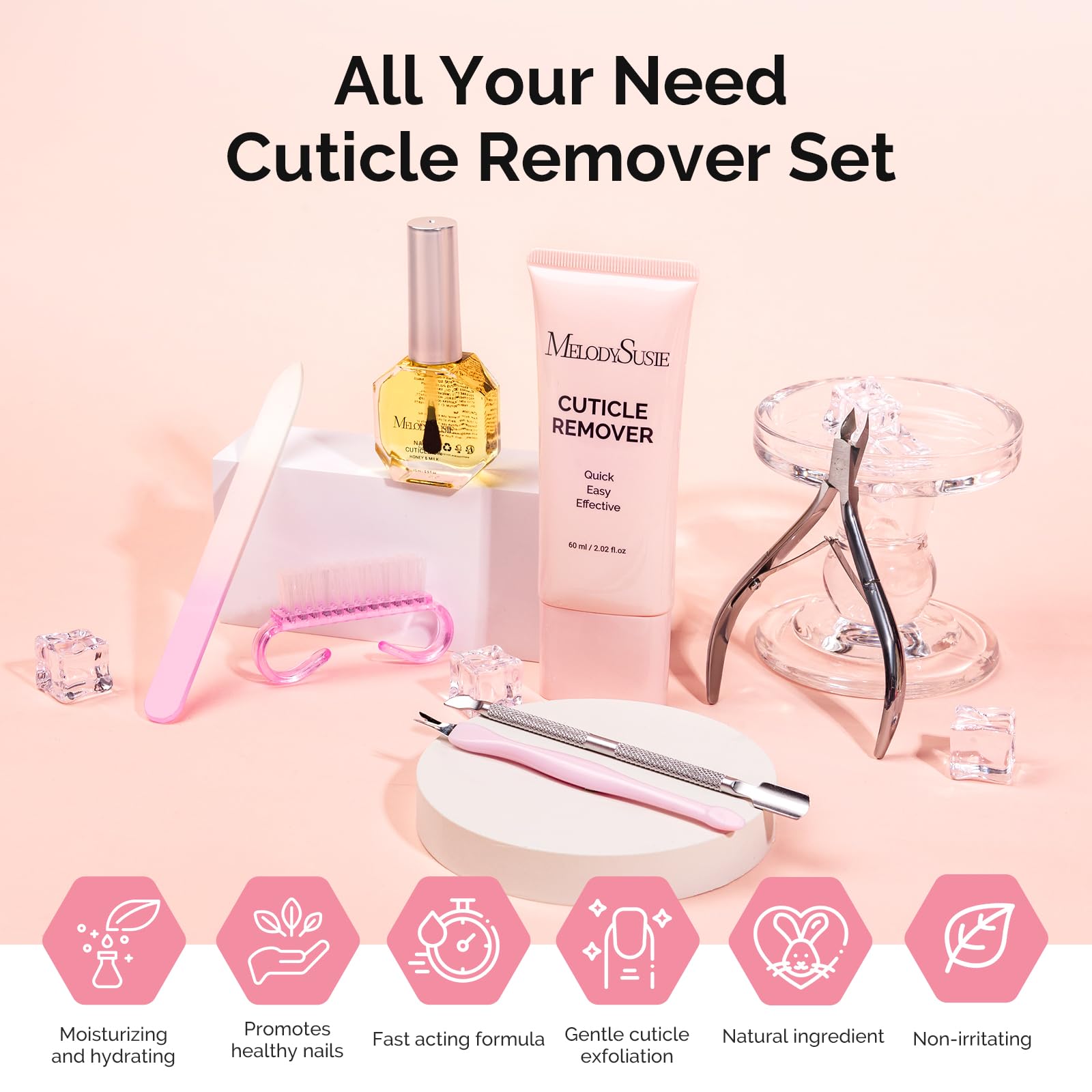 Crème cuticule MelodySusie 60 g, application exfoliante douce.