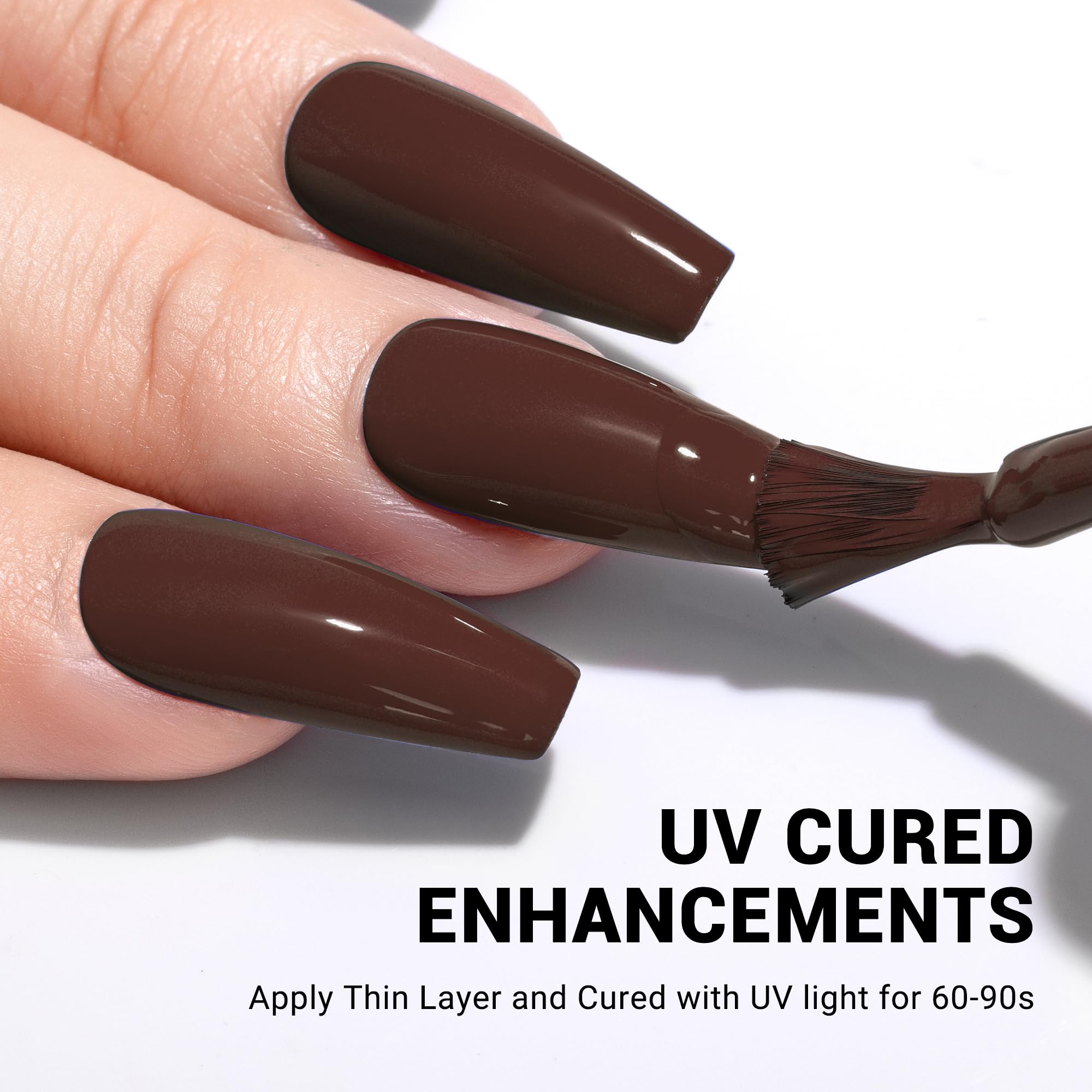 MelodySusie finition brillante — rendu riche et satiné du gel brun café.