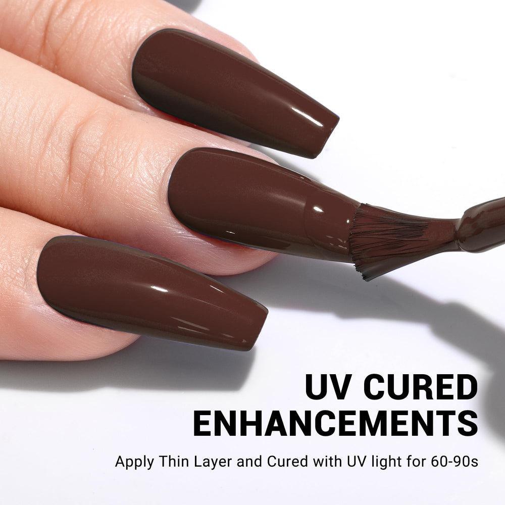 MelodySusie finition brillante — rendu riche et satiné du gel brun café.