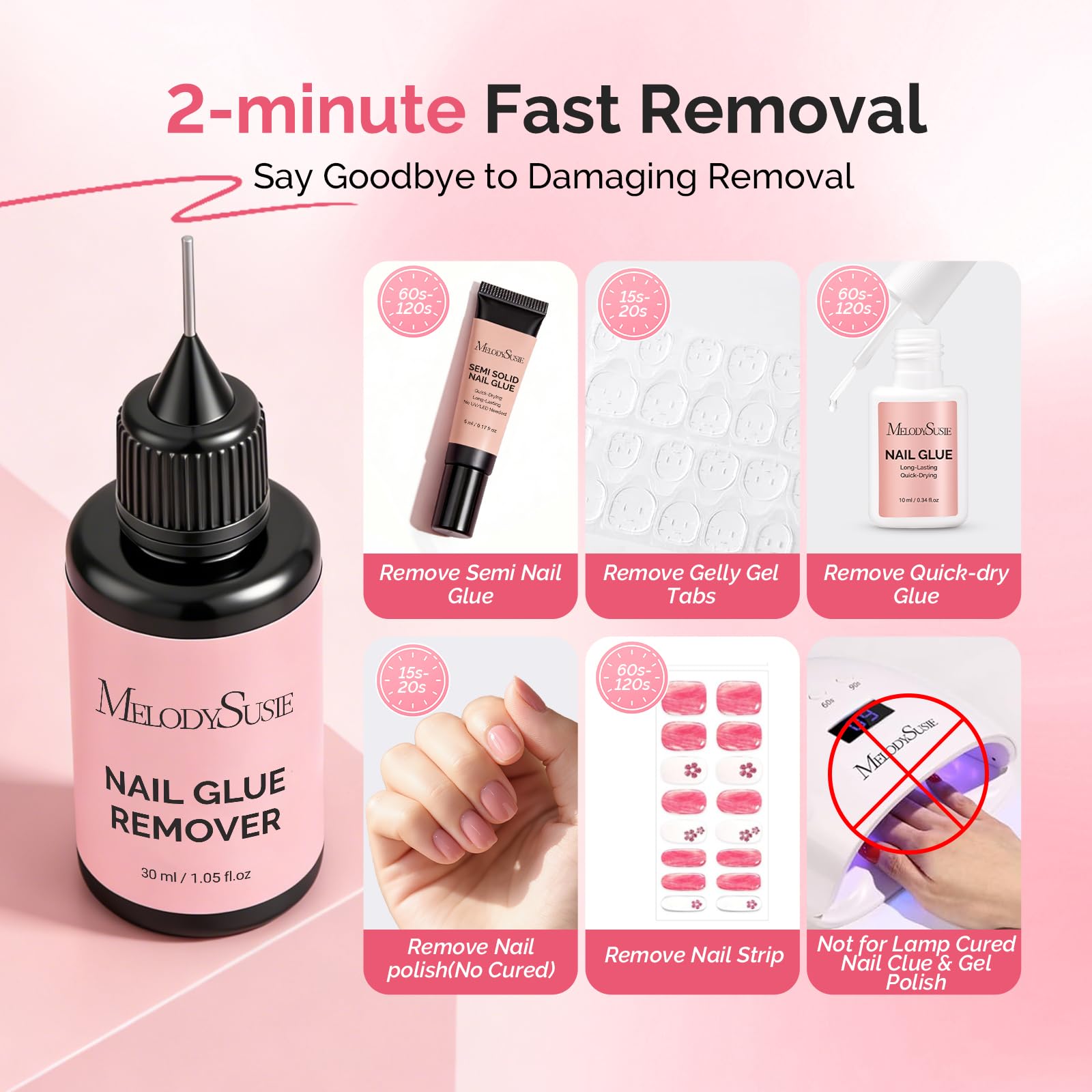 Dissolvant MelodySusie sans acétone, soin doux pour les ongles.