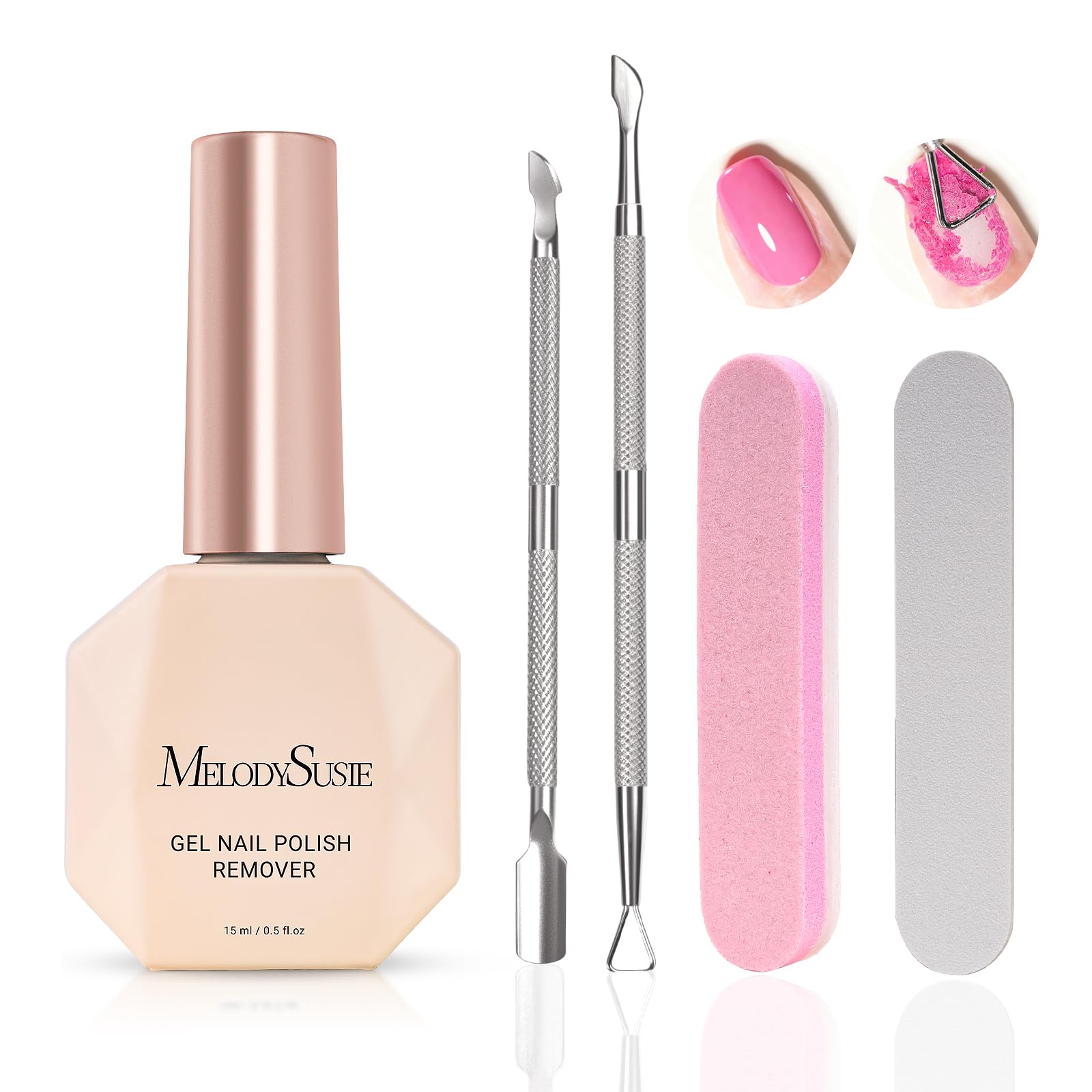 MelodySusie dissolvant gel 15ml, facile à utiliser pour enlever le gel rapidement à domicile.