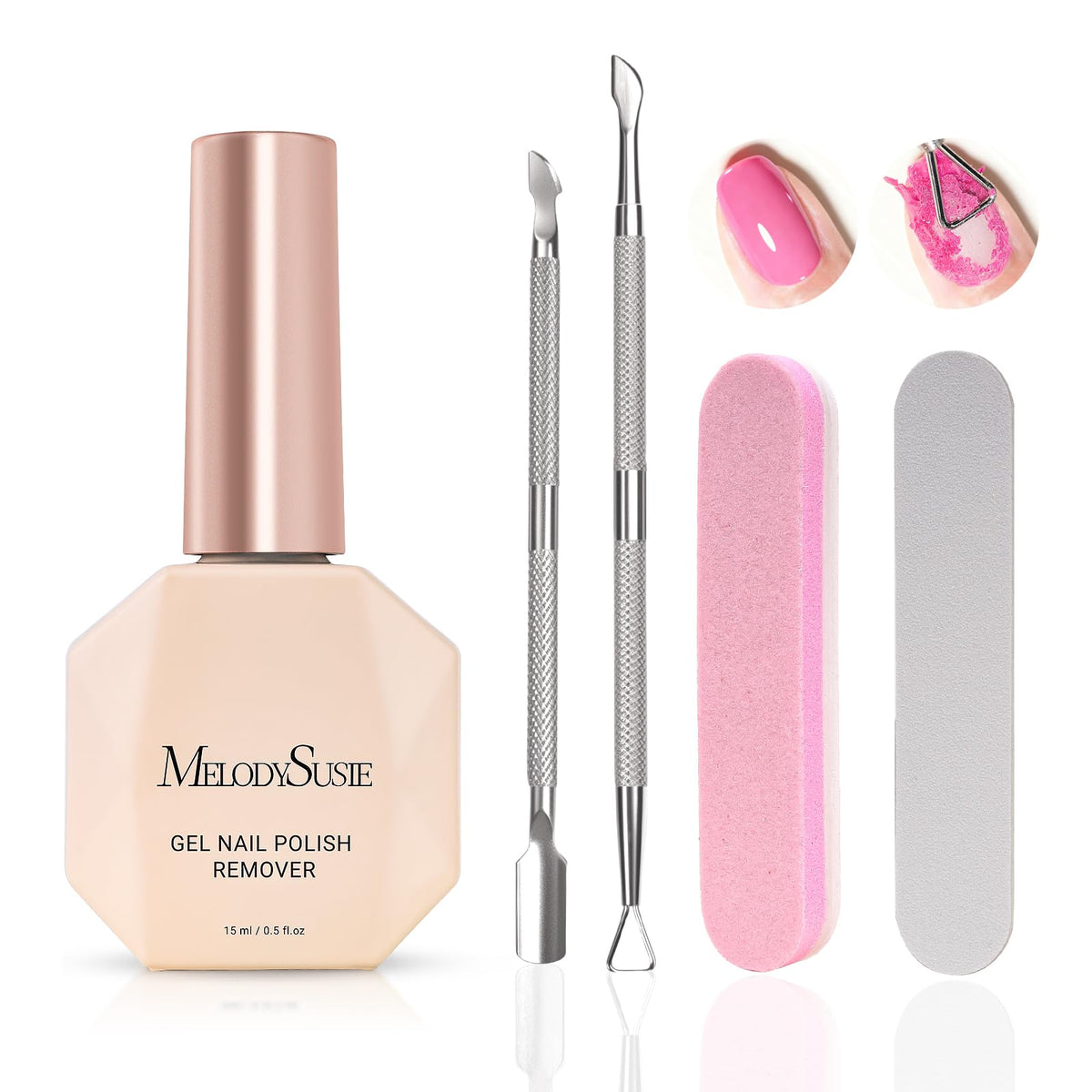 MelodySusie dissolvant gel 15ml, facile à utiliser pour enlever le gel rapidement à domicile.
