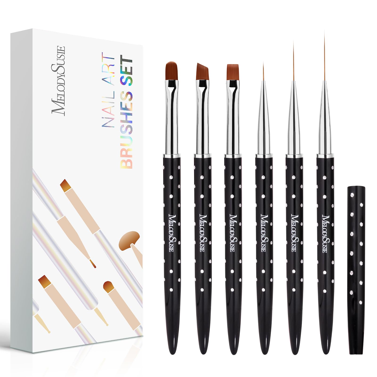 MelodySusie ensemble de pinceaux art des ongles 6 pièces pour motifs précis et professionnels
