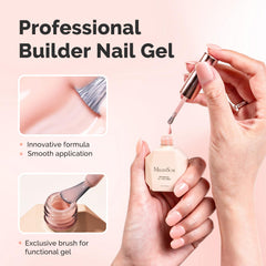 Ongles allongés avec MelodySusie Gel Builder Nude, extension durable et naturelle.