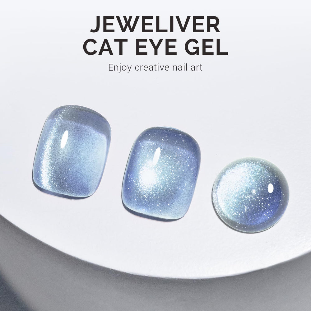 MelodySusie Jeweliver effet oeil-de-chat sur chaque ongle, textures variées.