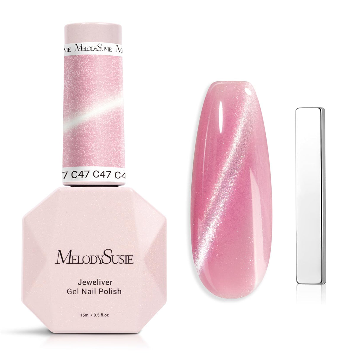 MelodySusie Jeweliver vernis gel œil-chat rose pailleté, idéal pour une manucure glamour.