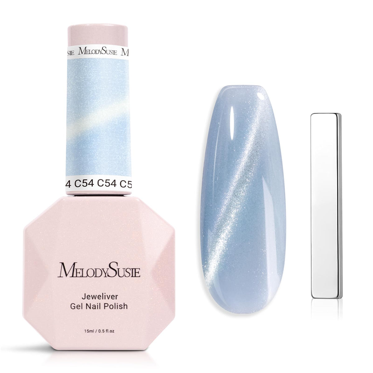 MelodySusie Jeweliver vernis oeil-de-chat bleu clair glitter, effet scintillant sur les ongles.