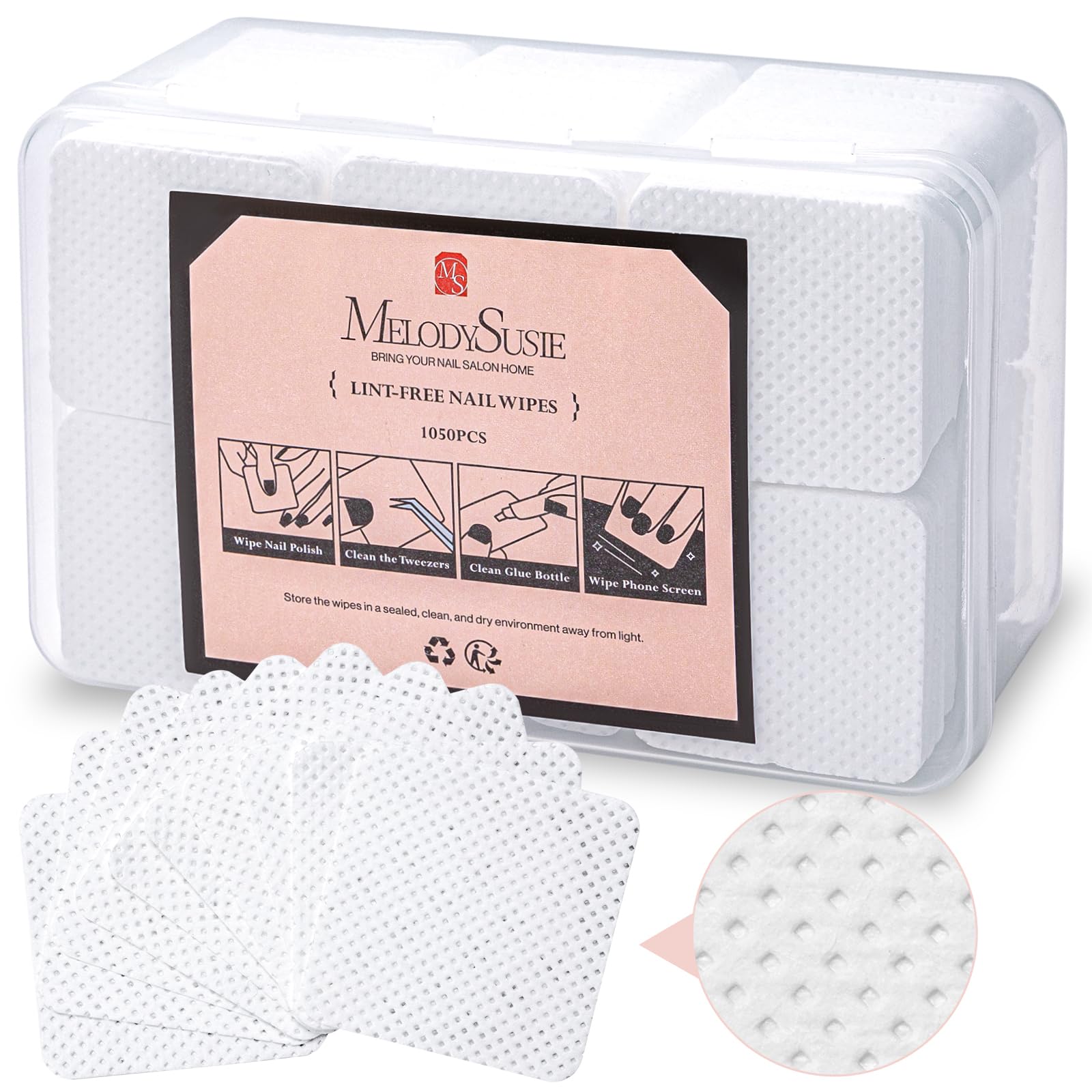 MelodySusie lingettes sans peluches pour ongles, absorption douce et sans résidu.