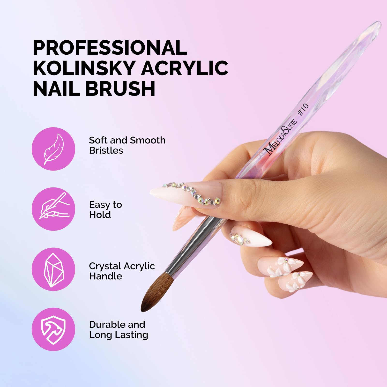Pinceau MelodySusie pour extensions d’ongles en acrylique, précision et contrôle.
