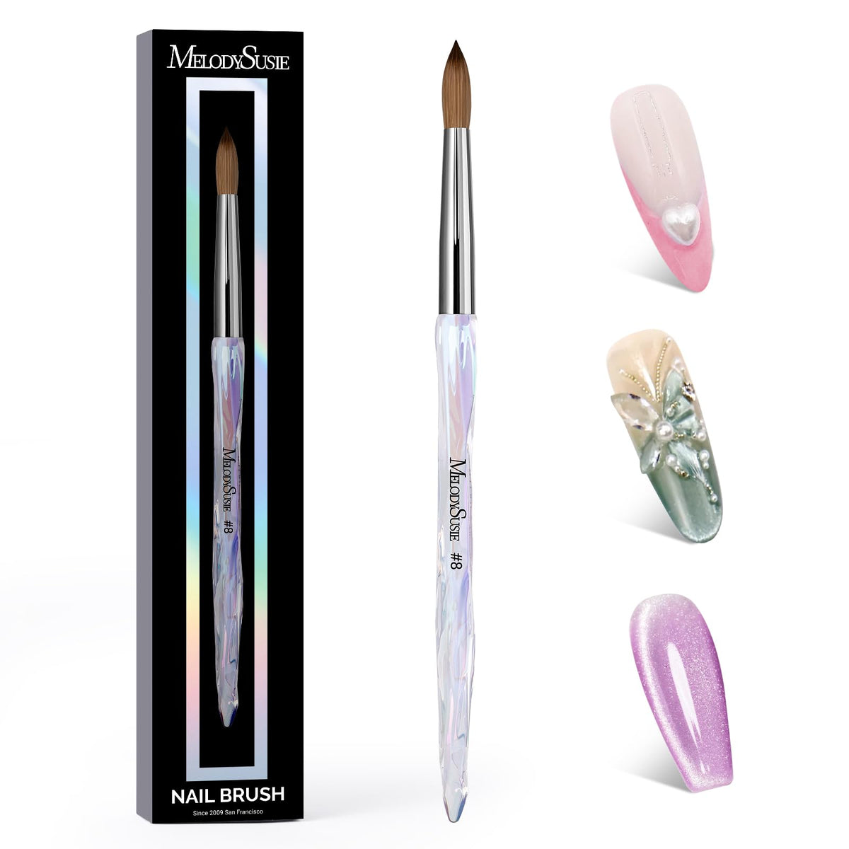 MelodySusie pinceau kolinsky-acrylique, application précise pour extensions d'ongles à domicile.