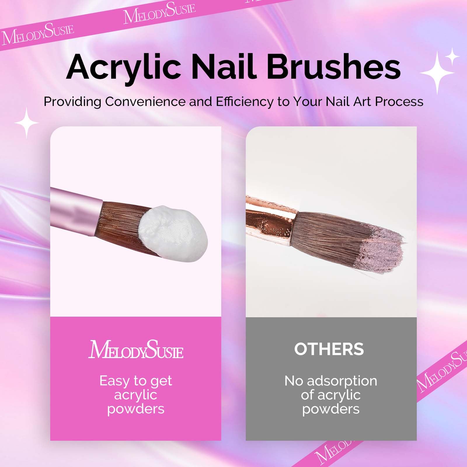 Pinceaux extensions MelodySusie 12-14-16 pour couches uniformes.