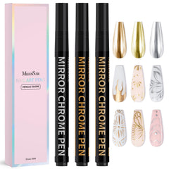 Stylo MelodySusie Nail Art avec couleur chrome métallique pour motifs éclatants sur ongles.
