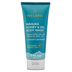 MELORA Bouteille Gel Douche Miel Manuka : hydratation douce pour peau sensible.