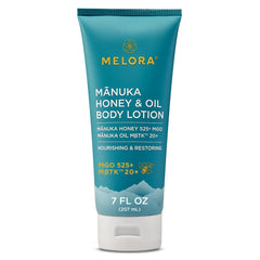 Melora Manuka Honey Body Lotion, bouteille 7oz, hydratation durable.