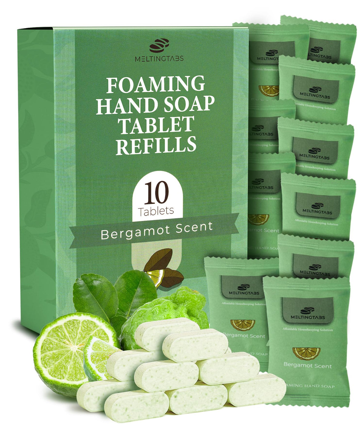 MELTINGTABS tablettes moussantes Bergamote pour mains, parfum frais et pratique.