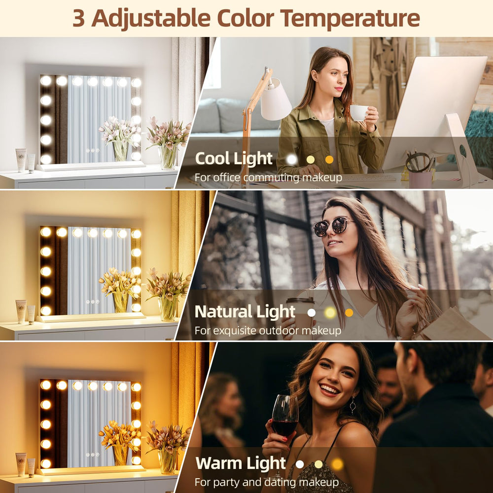 Miroir Memobarco vanité avec grossissement 5x détachable pour détails fins.